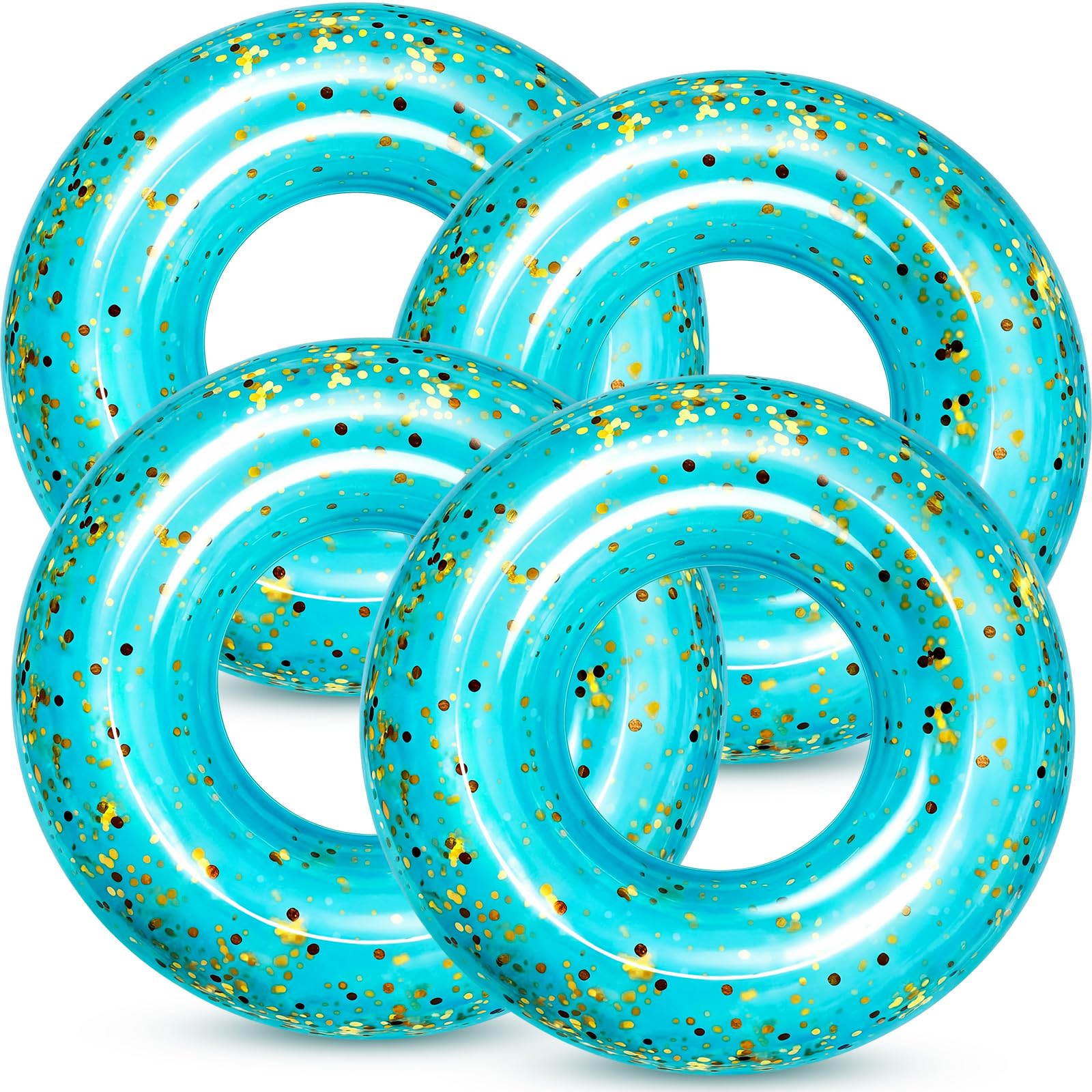 ShinyRelief 4 Pcs 42 Inch Large Inflatable Pool Float Tube for Adult Glitter Sparkly Confetti Swim Ring UV Resistant Inflatable Tube Beach Lake Summer Swimming Pool Party Float (Blue Gold)