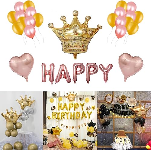 Miniatura 8 de MYUBWTF 6 globos grandes de corona dorada de 40 pulgadas, globos gigantes de tapa de aluminio, globos de helio de aluminio para decoración de