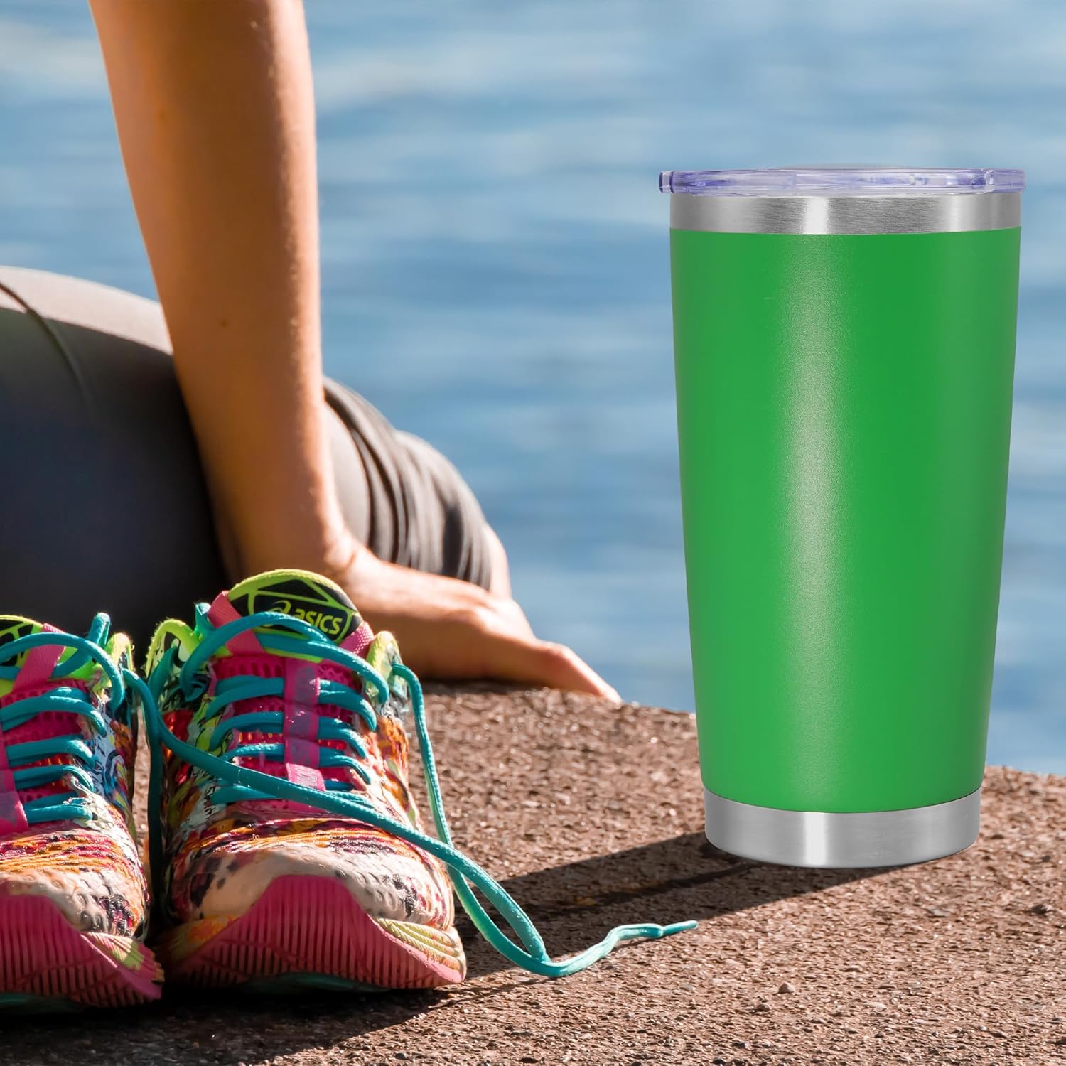 20 oz Tumbler Coffee Travel Tumblers Bulk with Lid Stainless Steel Double Wall Vacuum Insulated Mug Powder Coated Cups fit Car Cupholder for Hot and Cold - Green, 4Pack - Image 8