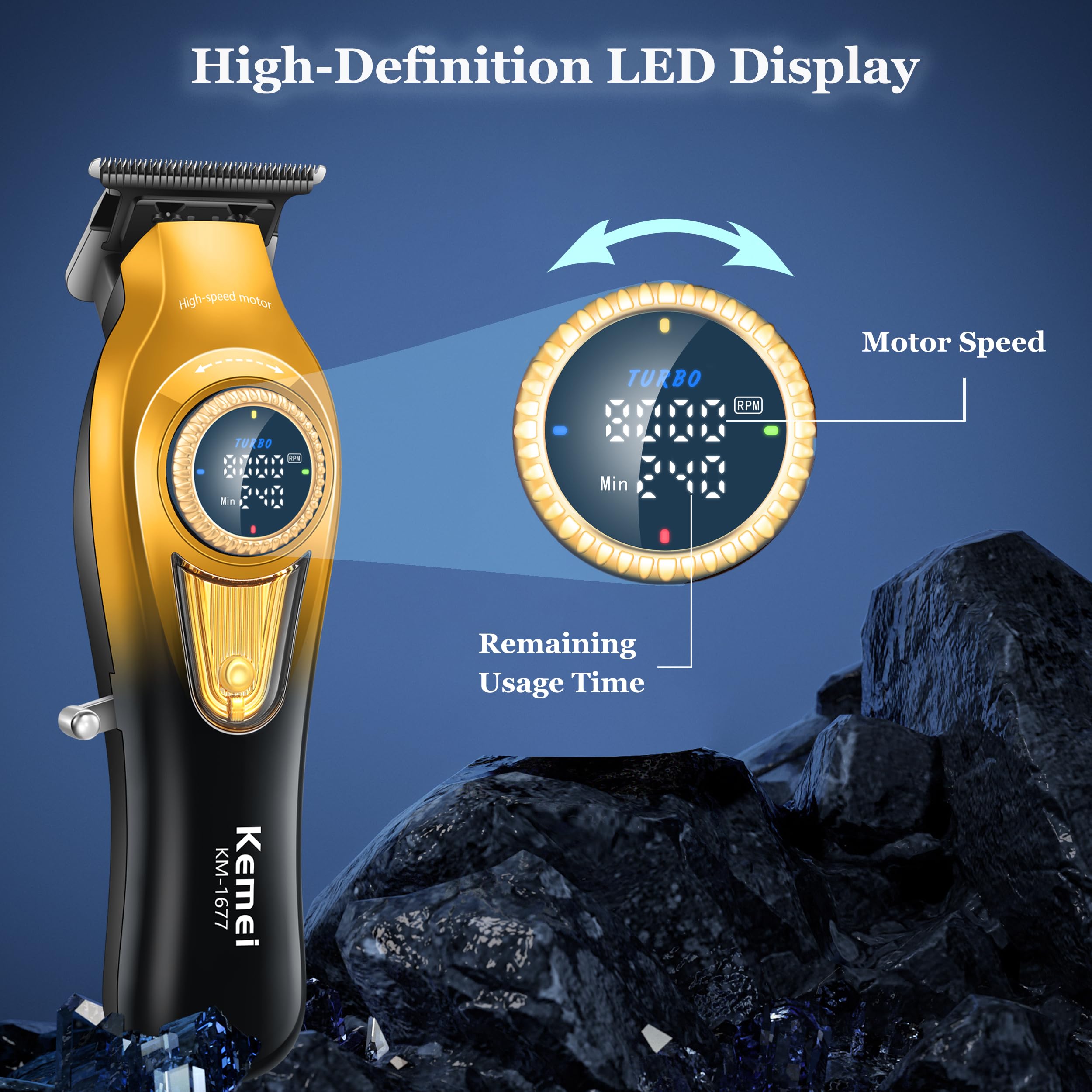 KEMEI 1677 Beard Trimmer for Men Professional Hair Clippers, Cordless Barber Clippers with LED Display - Image 4