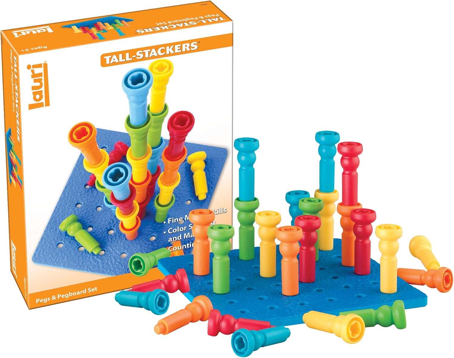 Lauri Tall-Stackers - Pegs and Pegboard Set Multi, 26 Pieces