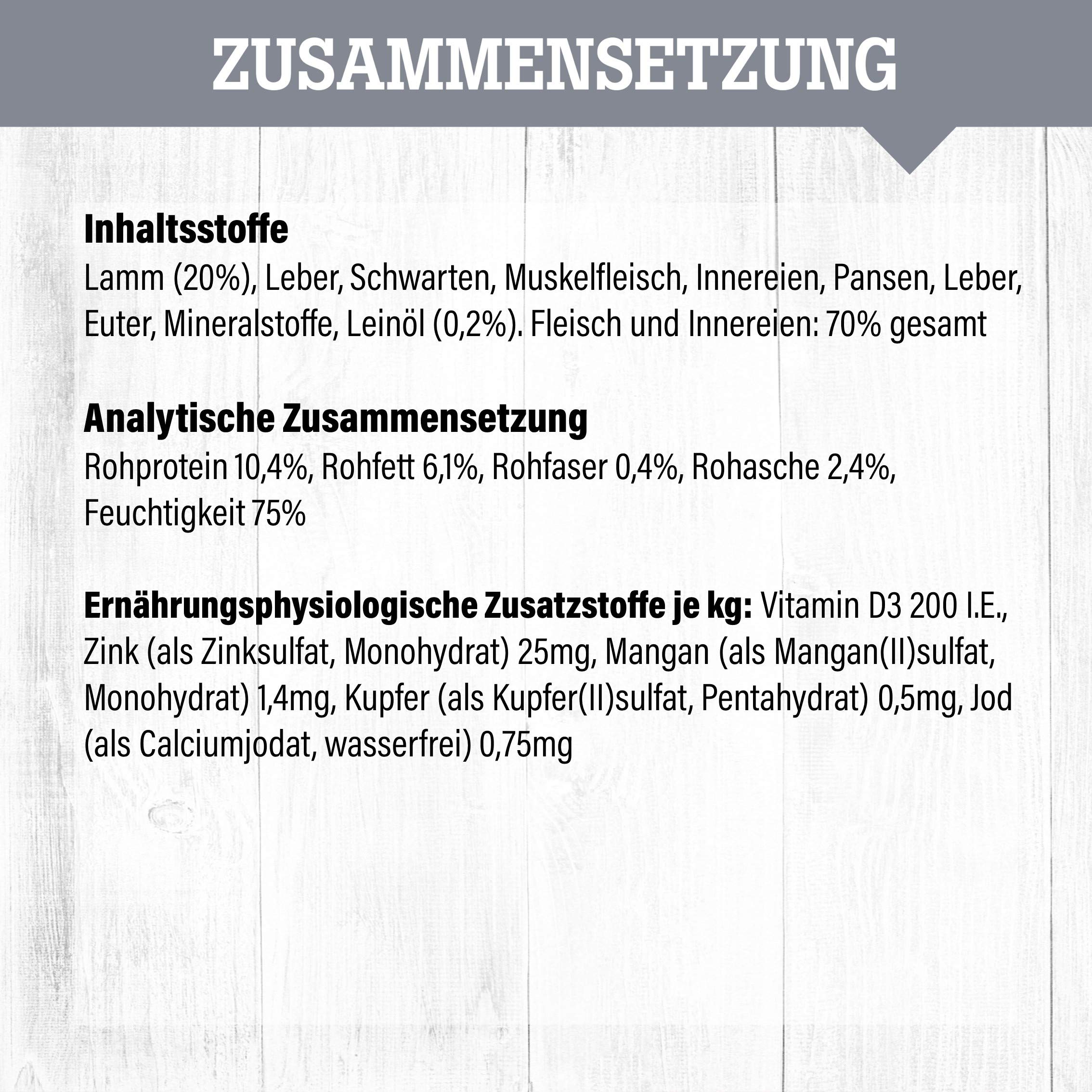 24 x 800 g - Nassfutter für Hunde - getreidefrei - Mit Lamm - 70% Frischfleisch- und Innereienanteil Optimale Verträglichkeit