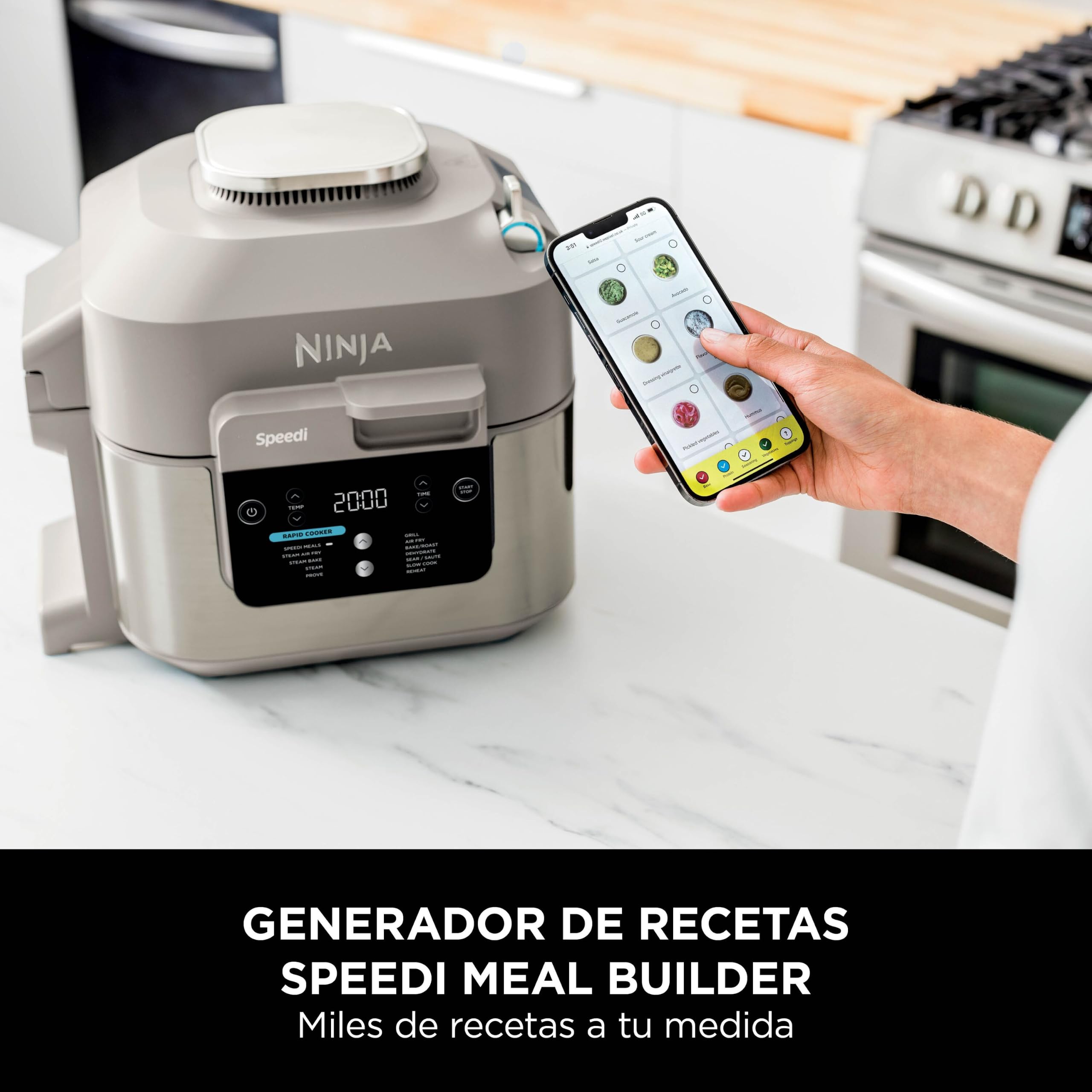 Ninja Speedi Olla Eléctrica Multifunción 10 en 1 con Freidora de Aire - Cocina Comidas para 4 Personas en 15 Minutos - Capacidad de 5,7 l - Piedra Dorada, ON500EUSTGD