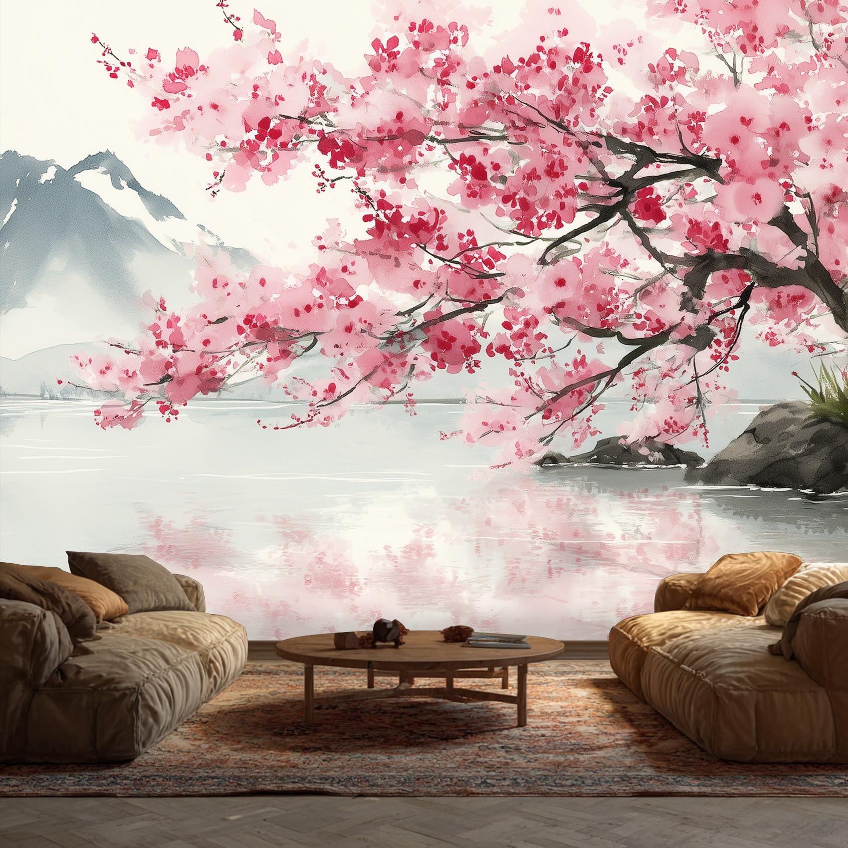 Japanese Wallpaper - Mount Fuji Cherry Blossom Asian Wall Mural - Wall Murals for Living Room Bedroom - Photo Wallpaper & Home Decor Art - 305 x 244 cm A-6202
