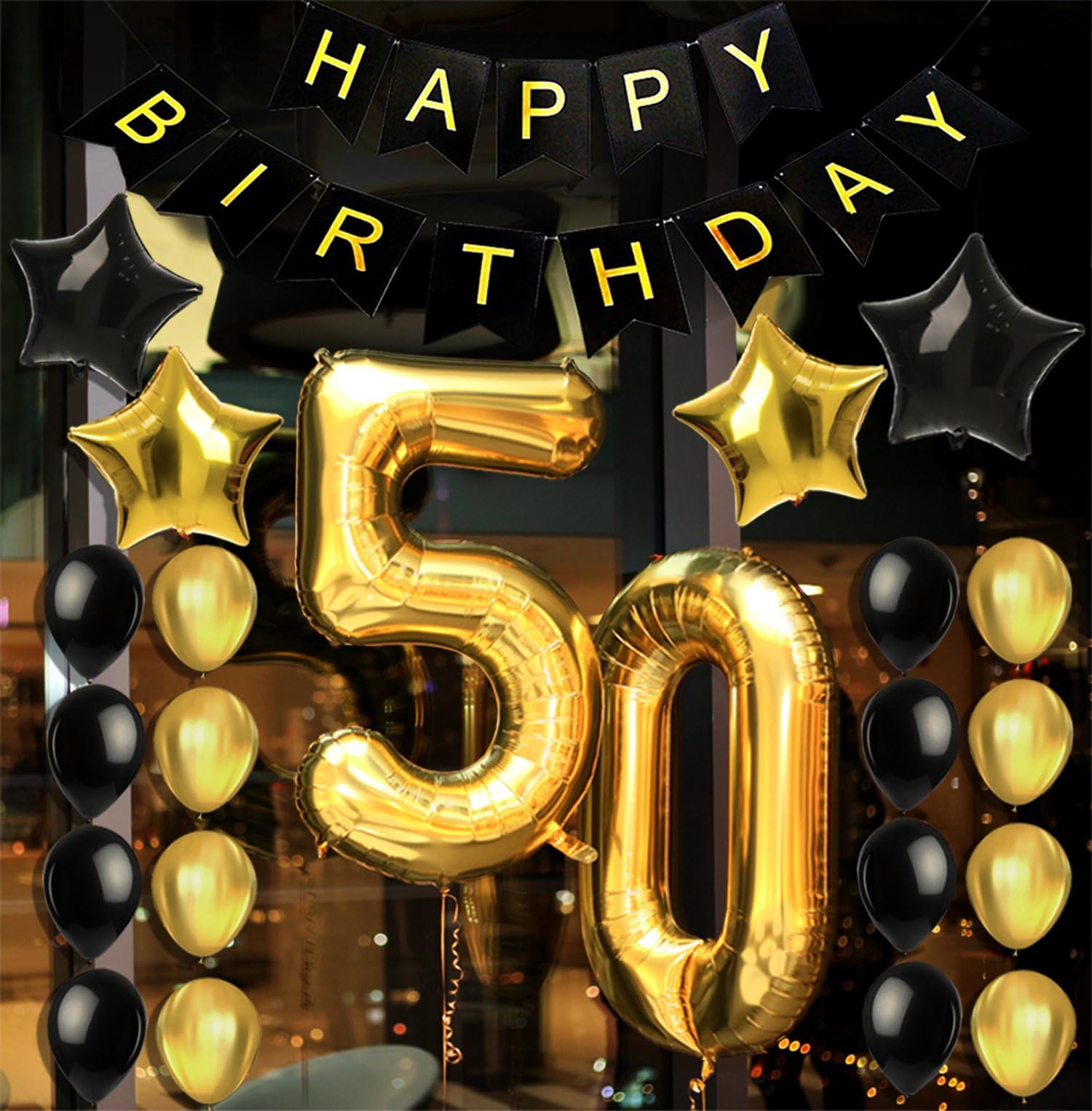 50th BIRTHDAY DECORATIONS & PARTY SUPPLIES - Party Favors/Accessories Great For Men and Women’s 50th Birthday Party & Anniversary - Includes a 50th Birthday Decor Banner & 22 Gold-Black Balloons Pack