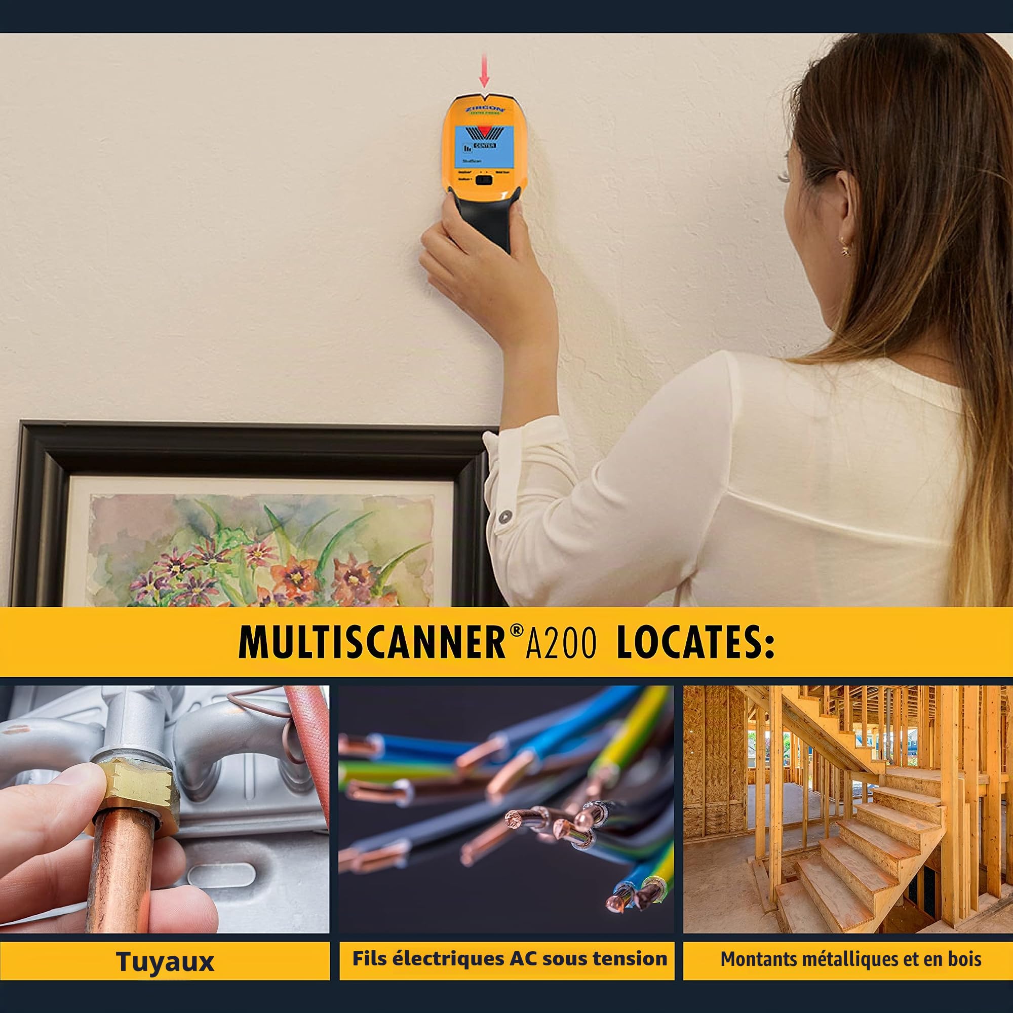 Zircon Multiscanner A200 Scanner Mural électronique/détecteur de métaux/détection de Fils AC avec pointeur SpotLite