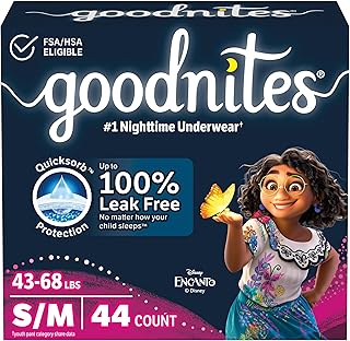 GoodNites Girls' Nighttime Bedwetting Underwear, Size S/M (43-68 lbs), 44 Ct (2 Packs of 22), Packaging May Vary