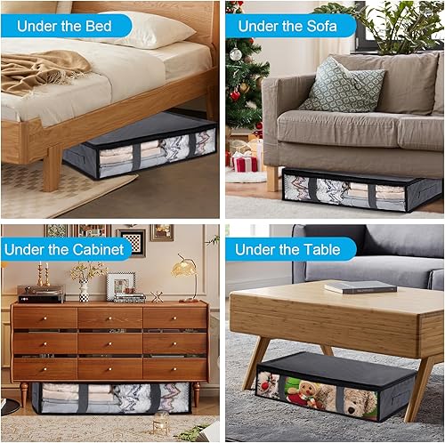 Miniatura 4 de Paquete de 10 contenedores de almacenamiento plegables debajo de la cama para ropa con ventana transparente y asas reforzadas, contenedores de