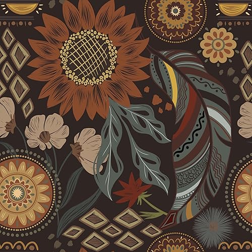 COSNIGHT Papel tapiz vintage bohemio para despegar y pegar, papel tapiz floral marrónmelocotónverde para decoración de pared de baño, dormitorio,