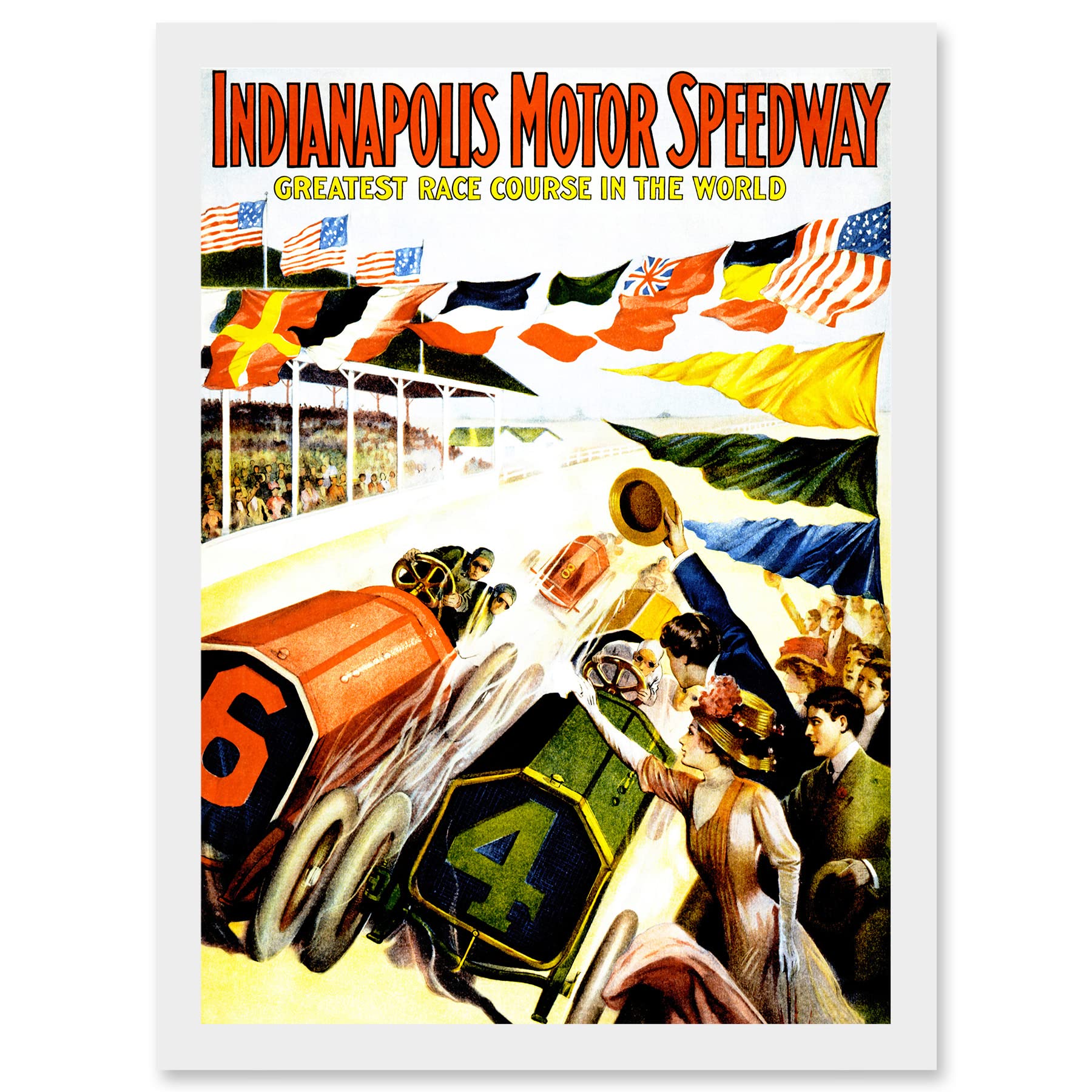 Artery8 Sport Race Indianapolis Motor Speedway Car Flag Indy 500 A4 Artwork Framed Wall Art Print
