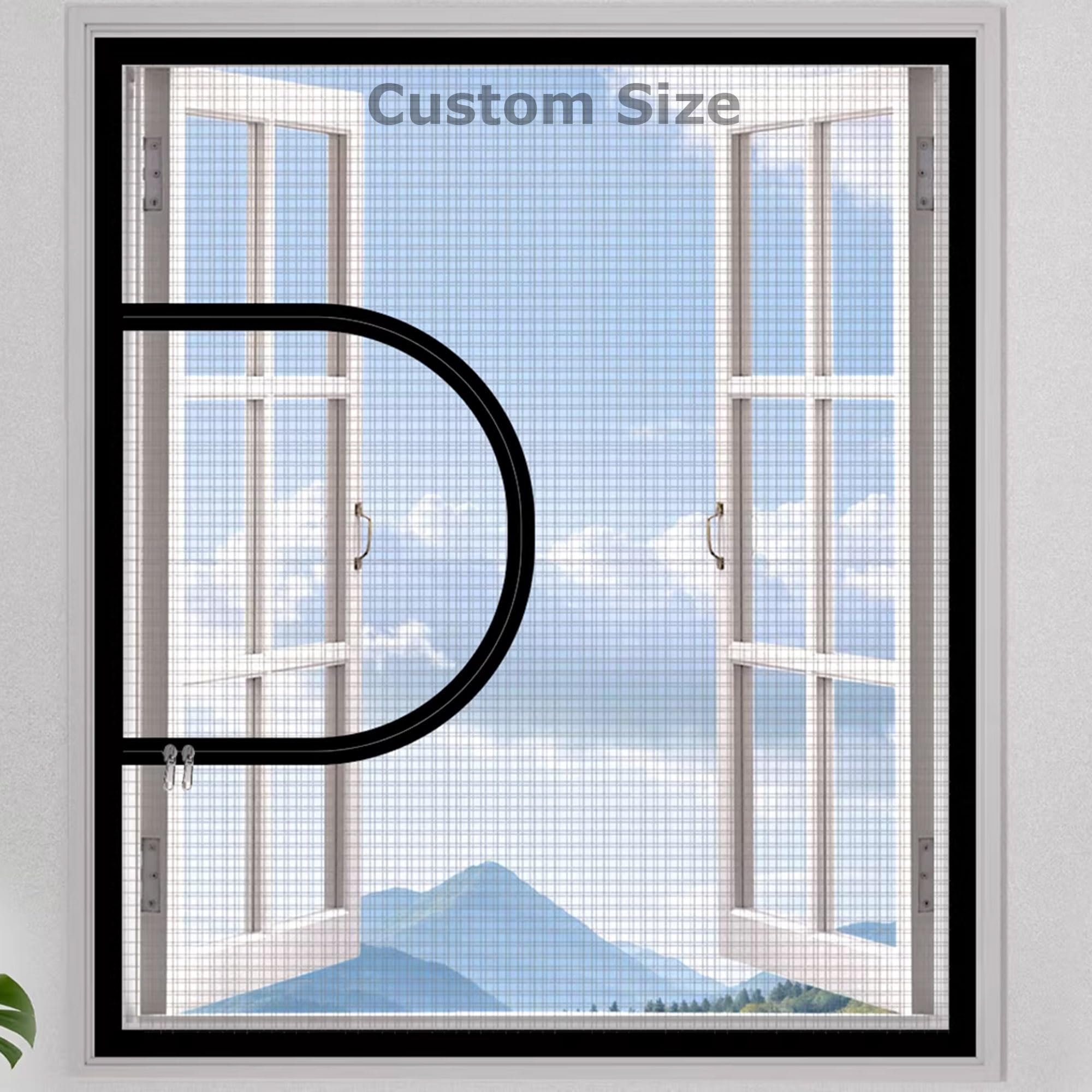 Xxiudee White/Black Custom Size Window Screen Mesh, Window Netting Anti Insects Mosquitoes, Fly Screen With Self-Adhesive Tape & Zipper, Cat Safety Net Easy Installation