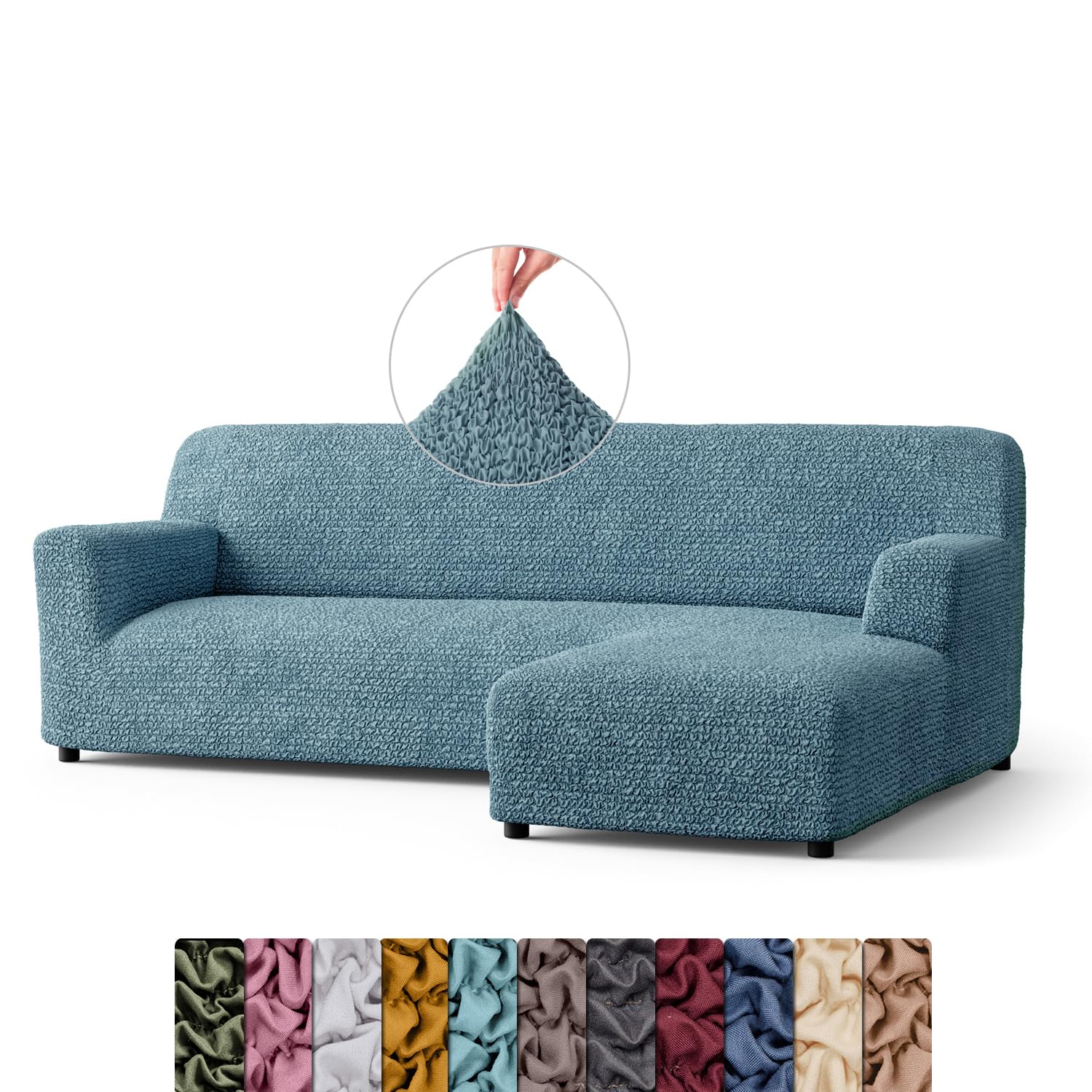 Menotti L Shape Sofa Cover - Sectional Covers - Chaise Lounge Couch Cover - Soft Polyester Fabric Slipcovers - 1-piece Form Fit Stretch Furniture Slipcover - Microfibre - Tiffany (L-Shape Right)
