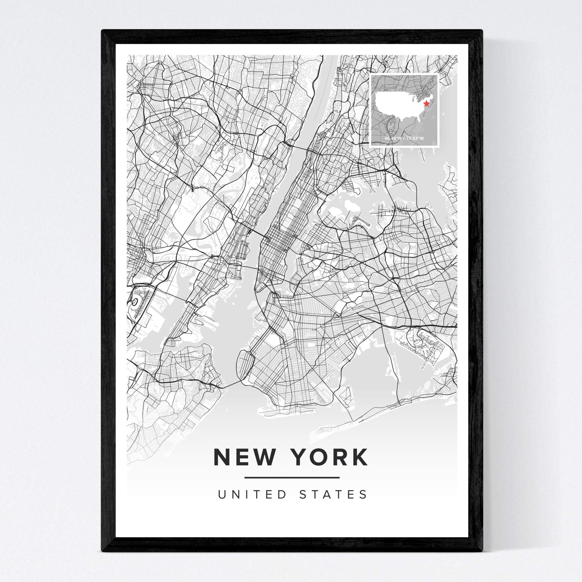New York Map Print | Custom City Map Art | Black and White Map Design | A4 A3 A2 A1 A0 | 11 Size Options | Unframed