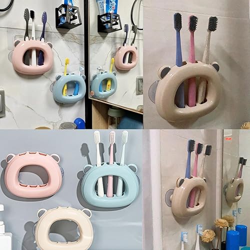 Miniatura 5 de NentMent Paquete de 2 soportes para cepillos de dientes con ventosa para montar en la pared, soporte organizador de almacenamiento de cepillos de