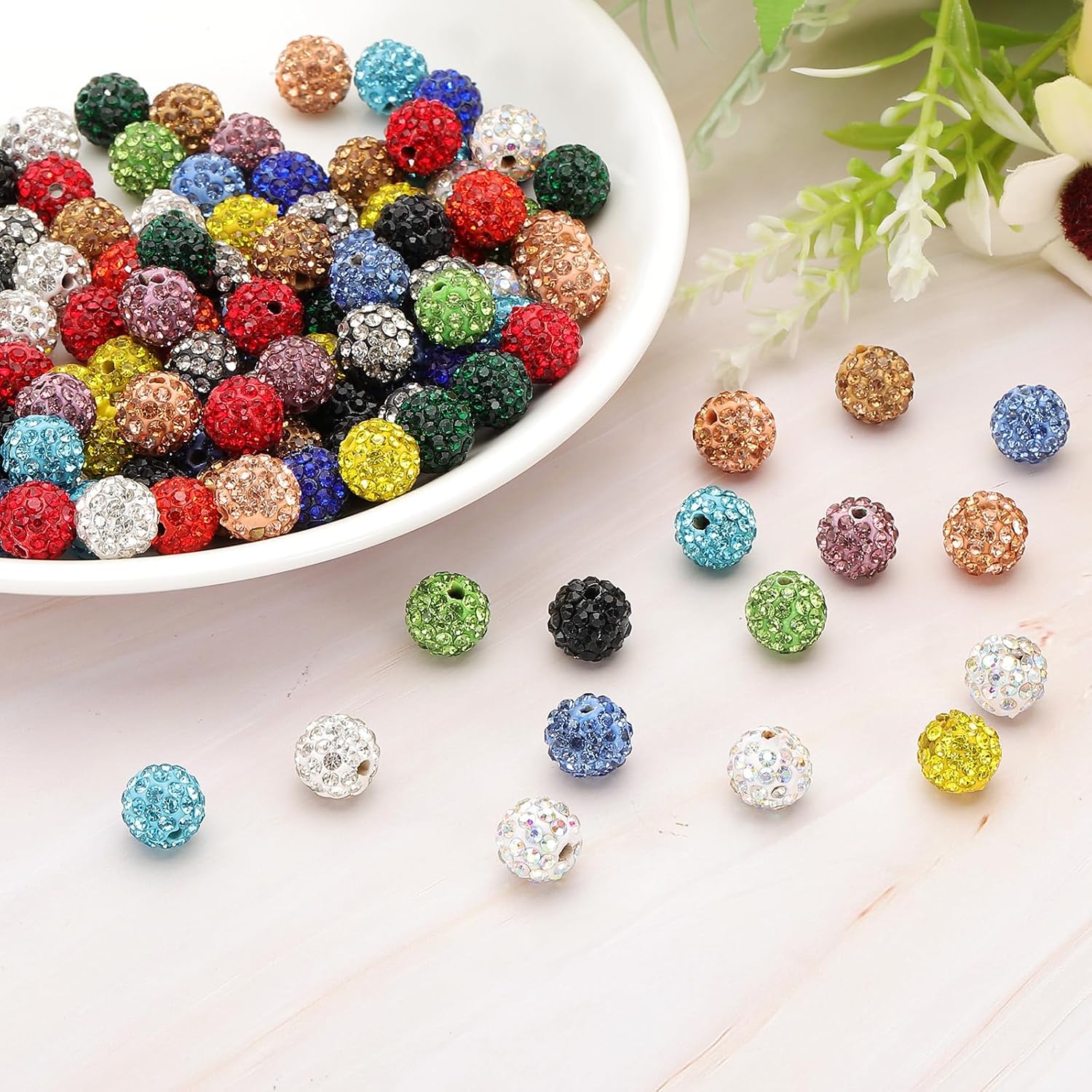 PATIKIL 8mm Rhinestone Beads, 150pcs Clay Rhinestone Beads Disco Ball Beads Diamond Spacer Beads Crystal Sparkle Shiny Round Bulk for Jewelry Making Pens Crafting Necklace, 15 Color - Image 7