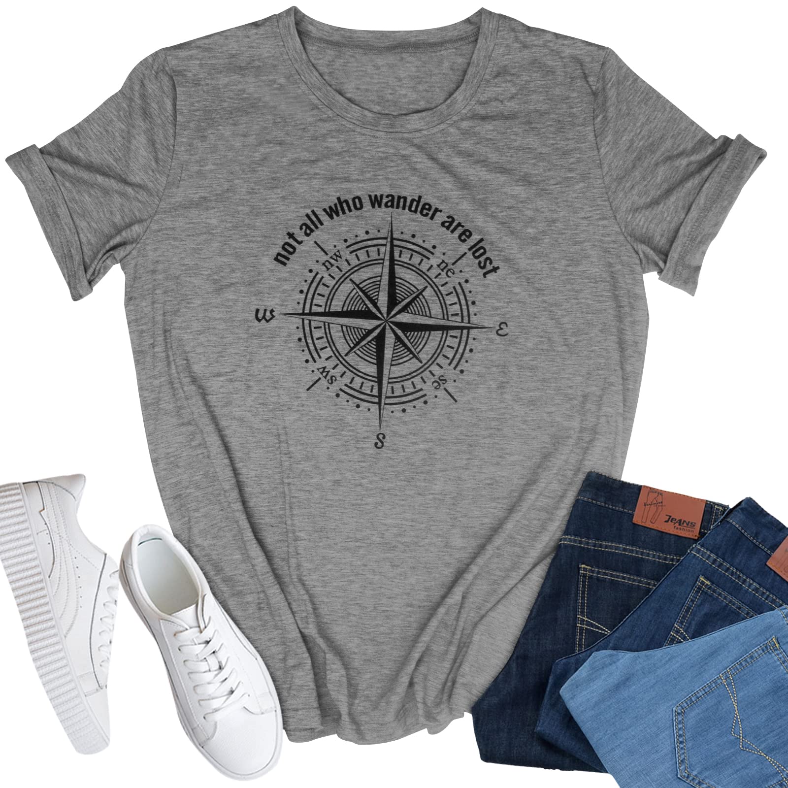 ZXCAHPTWomens Graphic T-Shirt Not All Who Wander are Lost Funny Tees for Women Summer Casual Tops Athletic Shirts