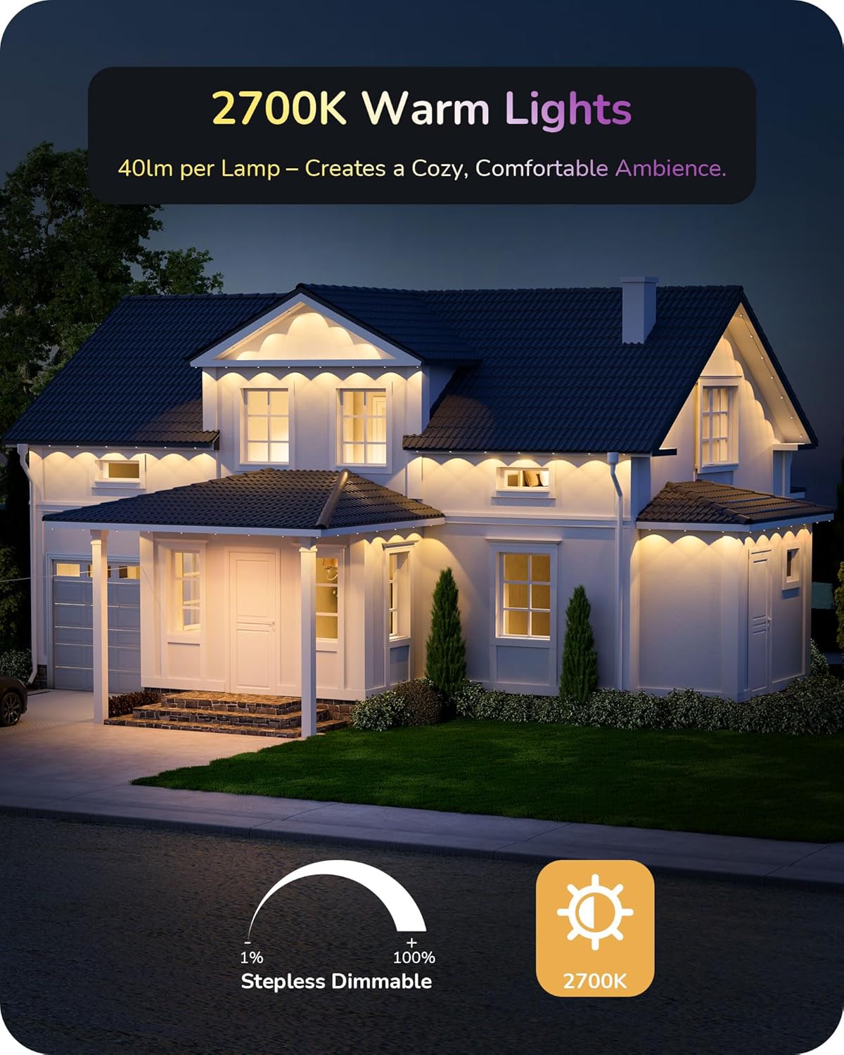 EDISHINE 200FT Permanent Outdoor Lights Cuttable, 120 LED Smart RGB+IC+Warm White Eave Light, 111+ Scene Mode, APP+Voice+Remote Control, IP67 Waterproof for House New Year Decor, Alexa Google Enable - Image 5