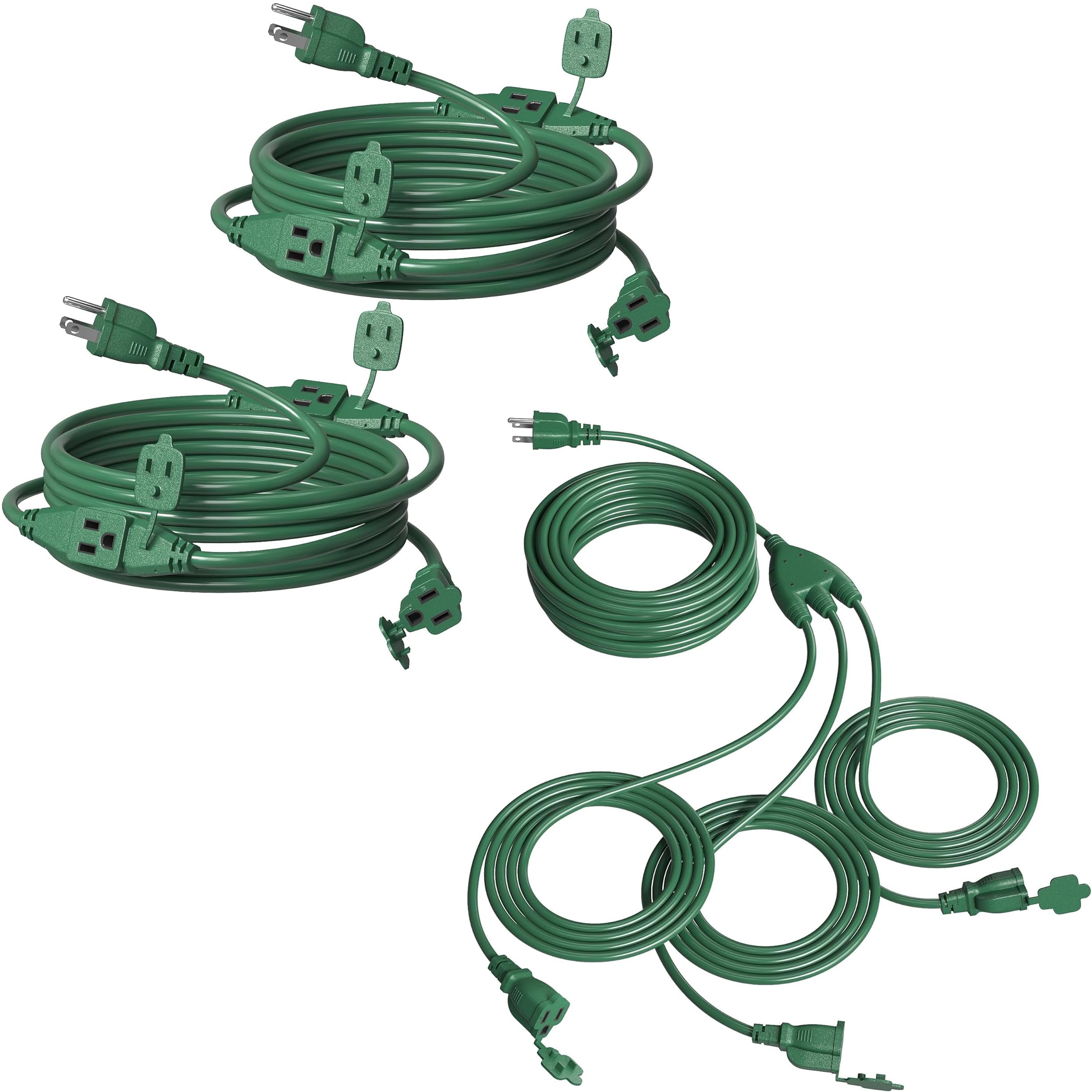 Suraielec 2 Pack 25 FT and 52 FT Outdoor Extension Cord with Multiple Outlets, 3 Outlet Multi Plug Cord, 16/3 Gauge SJTW, Weatherproof for Landscape, Christmas Tree Lights, Halloween, Holiday Decorati