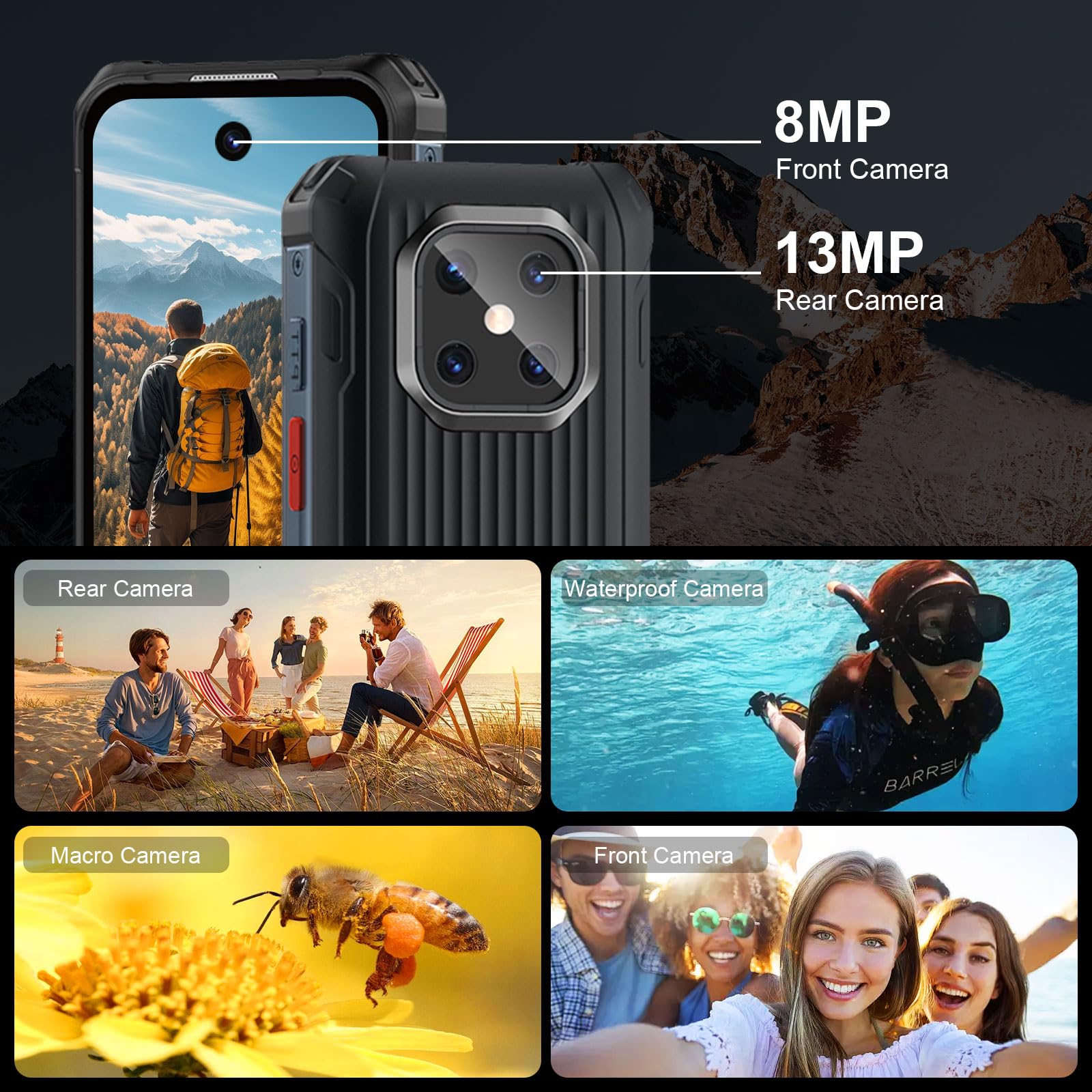 Wytrzymały mini smartfon 3,7": Android 12, bateria 3000 mAh, 6 GB + 128 GB, aparat 13 MP. Wodoodporny mini telefon IP68 z podwójną kartą SIM, ośmiordzeniowym procesorem, Face ID i GPS