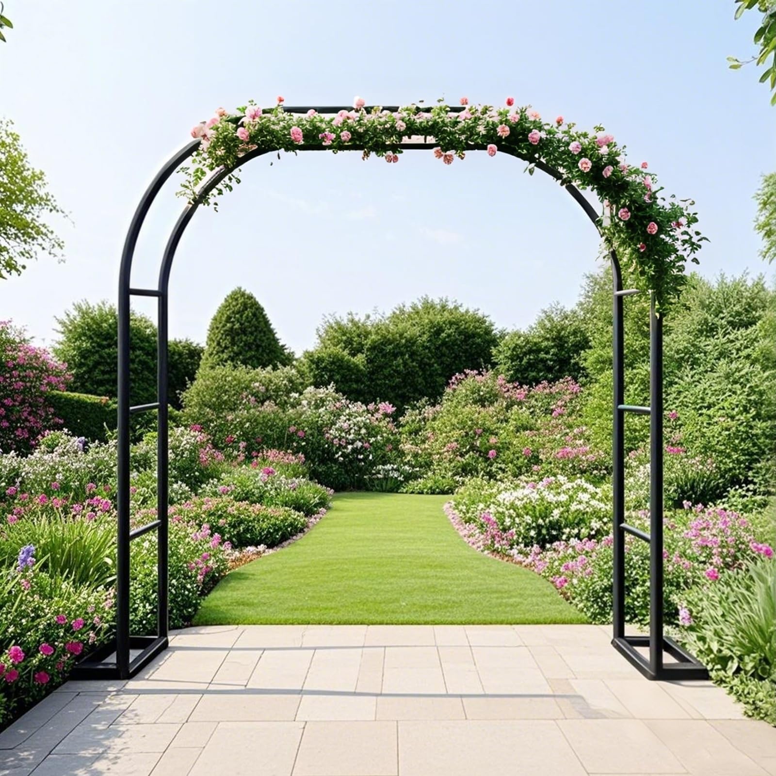 Arco Rampicanti Archi Giardino 120 180 200 240, Sostegno Pergolato in Metallo per Rose Fiori Piante Vite, Supporto per Decorazioni Nozze Esterni e Interni(Nero,W180 x H250 x D40 cm)