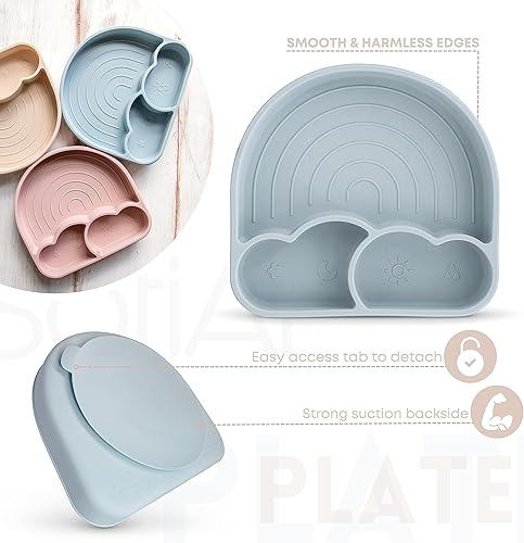 Miniatura 3 de SofiAl Utensilios de destete LED para bebés, juego de alimentación de bebé de silicona, plato de bebé de primera etapa, placa de succión dividida de
