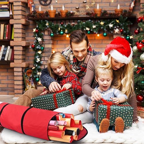 Miniatura 7 de Rollos de papel de regalo, organizador de almacenamiento, cilindro de 40 pulgadas con asas y parte superior con cremallera, contenedor de tubo