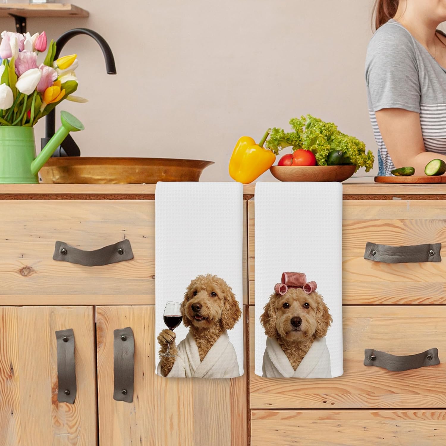 Funny Goldendoodle Bathroom Hand Towels Set of 2, Goldendoodle Gifts, Dog Gifts for Women Dog Lovers Home Decorative Hand Towels for Bathroom Washroom, Pet Bathroom Decor 16x24 Inch - Image 4