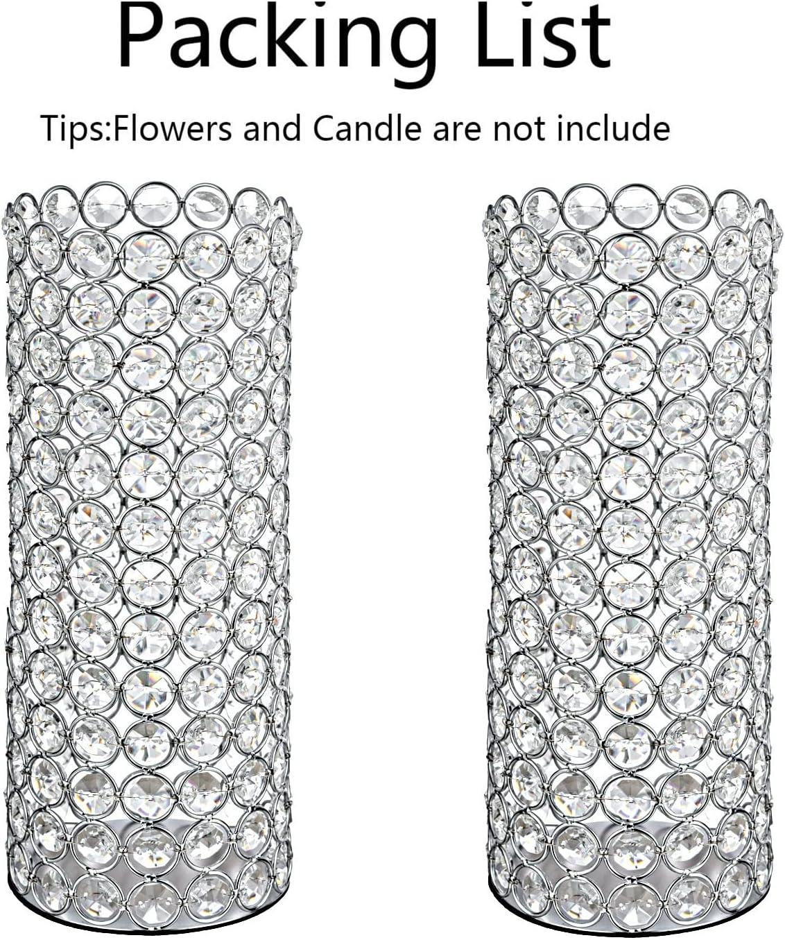 2 Pcs Crystal Metal Pillar Candle Holder, 10.4" Vintage Hurricane Candle Holder Decorative Cylinder Vases Great Centerpieces for Home Decor Wedding Parties Events