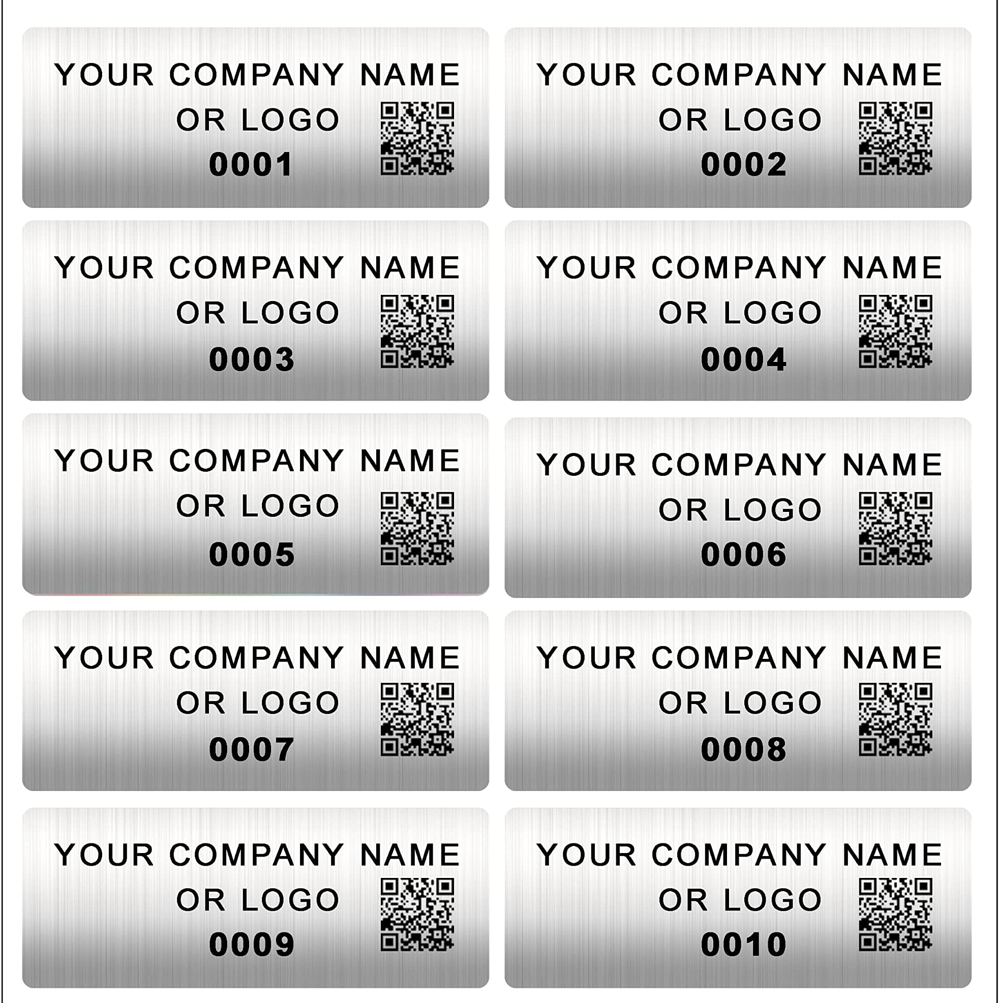 500 Brushed Chrome Finish Asset Identification ID Labels 1.5" x 0.6" (38mm x 15mm), Custom Print.
