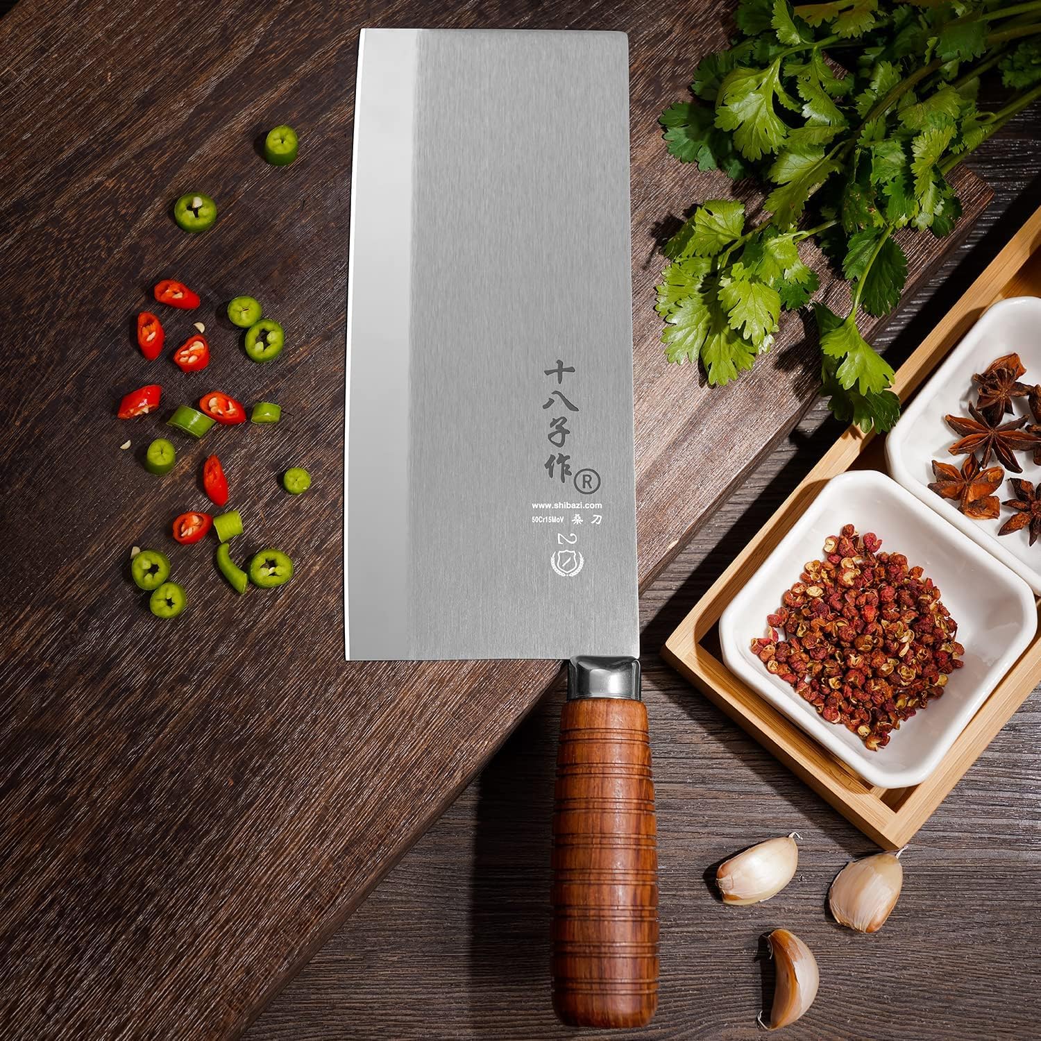 SHI BA ZI ZUO Mannaia,Coltello da Cuoco Cinese Mannaia da Cucina Professionale Coltello da Cucina con Maniglia in legno Ergonomica