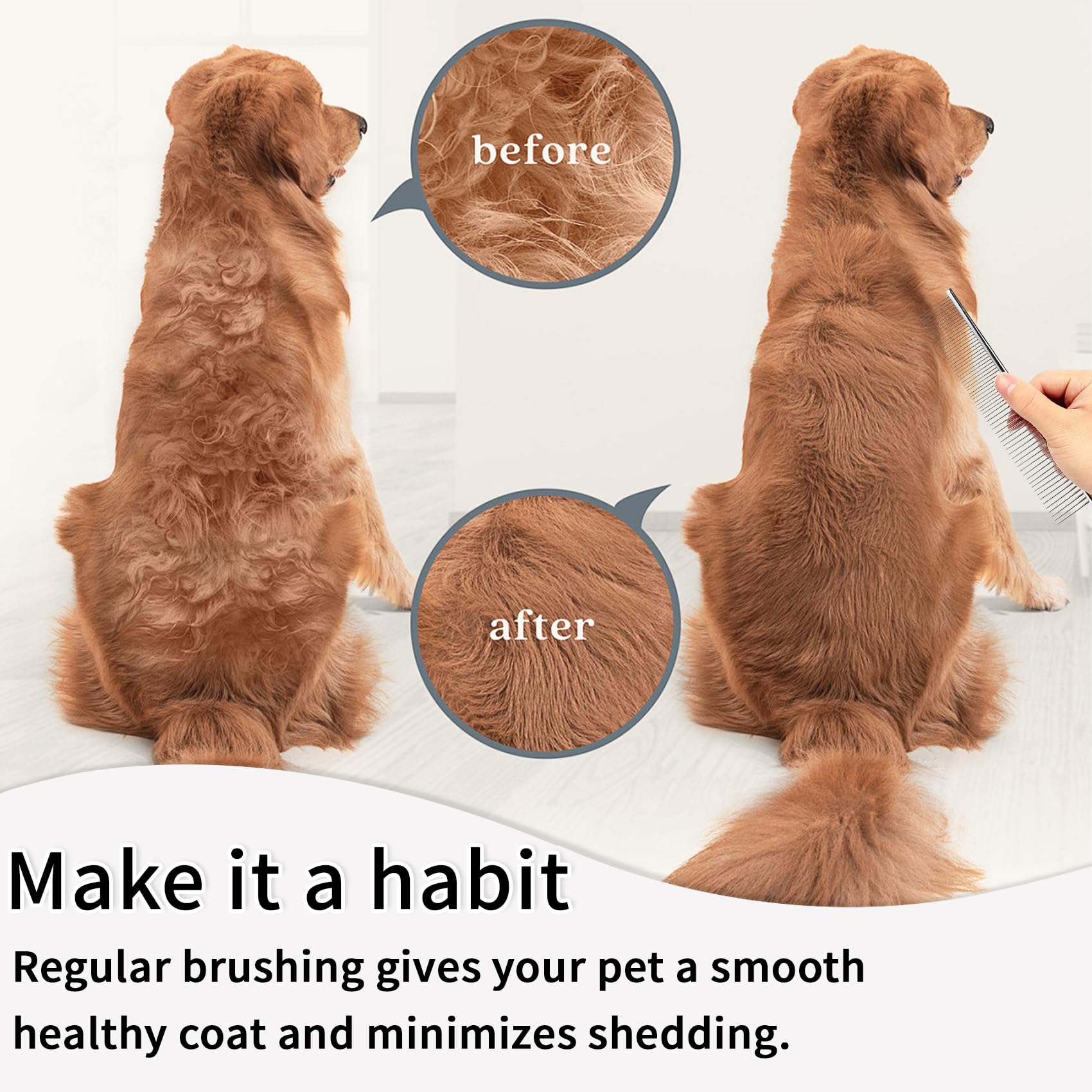 Grooming Comb for Dog Cat,Stainless Steel Comb for Tear Stain Remover,Pet Comb with Round Teeth for Removing Tangles