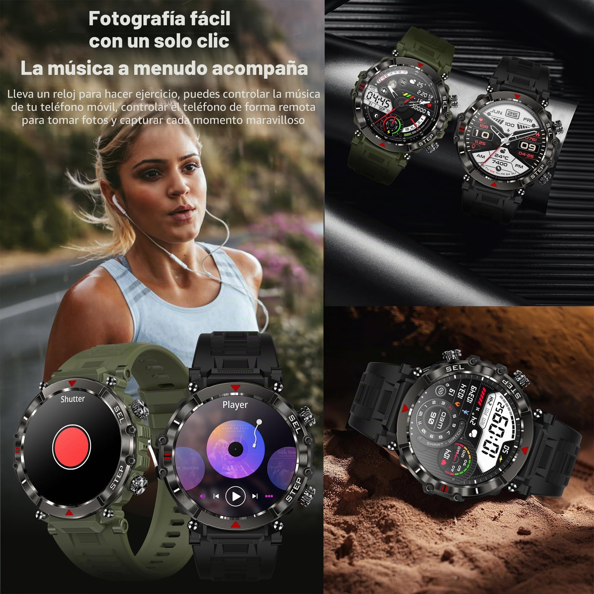 1,39" AMOLED Reloj Inteligente Hombre con Llamada y Whatsapp, 5ATM Impermeable Reloj Smartwatch 123 Deportivo Hombre con Monitor Sueño, Oxígeno Sanguíneo, Podómetro, Pulsómetro Android iOS (Gris)