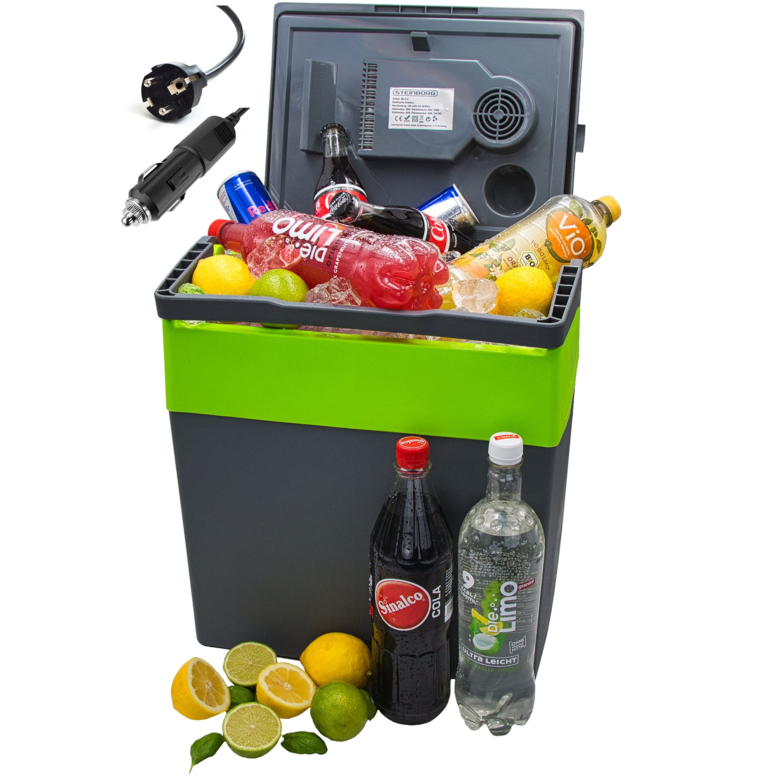 30 Liter 2in1 Kühlbox | Elektrische Kühlbox | Kühltasche | Isoliertasche | Thermobox | Warmhaltebox | Auto | Camping | Thermal Kühlbox Gora Grey/ Gilmo Green