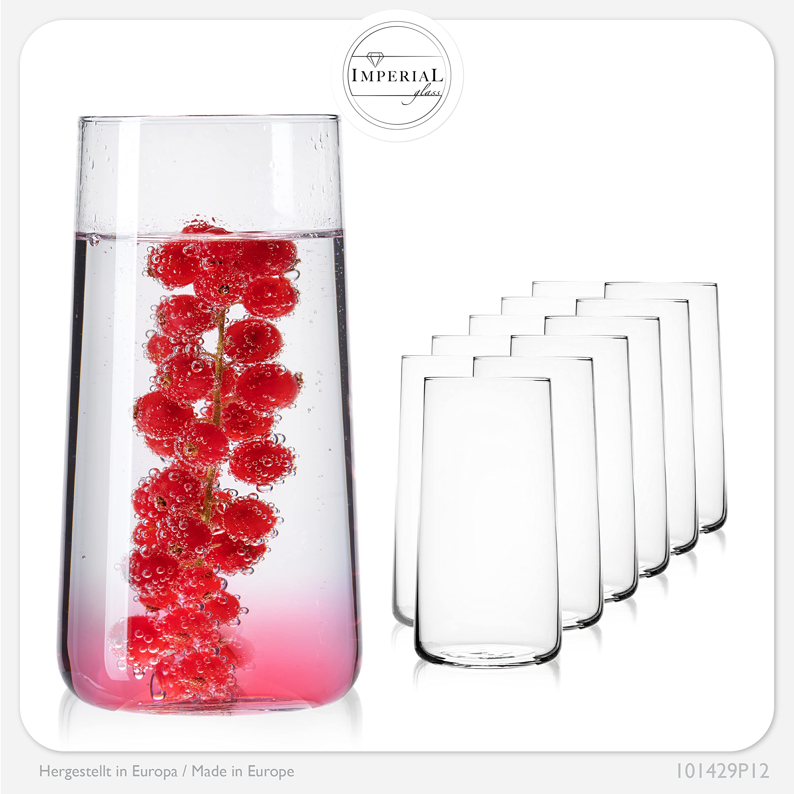 Imperial - Juego de 12 vasos de cristal (490 ml, máx. 550 ml)