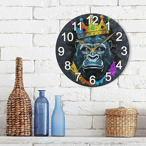 Miniatura 3 de BOENLE Gorilla - Reloj de pared silencioso sin tictac con corona, reloj de cocina grande, funciona con pilas, 10 pulgadas para decoración de sala de
