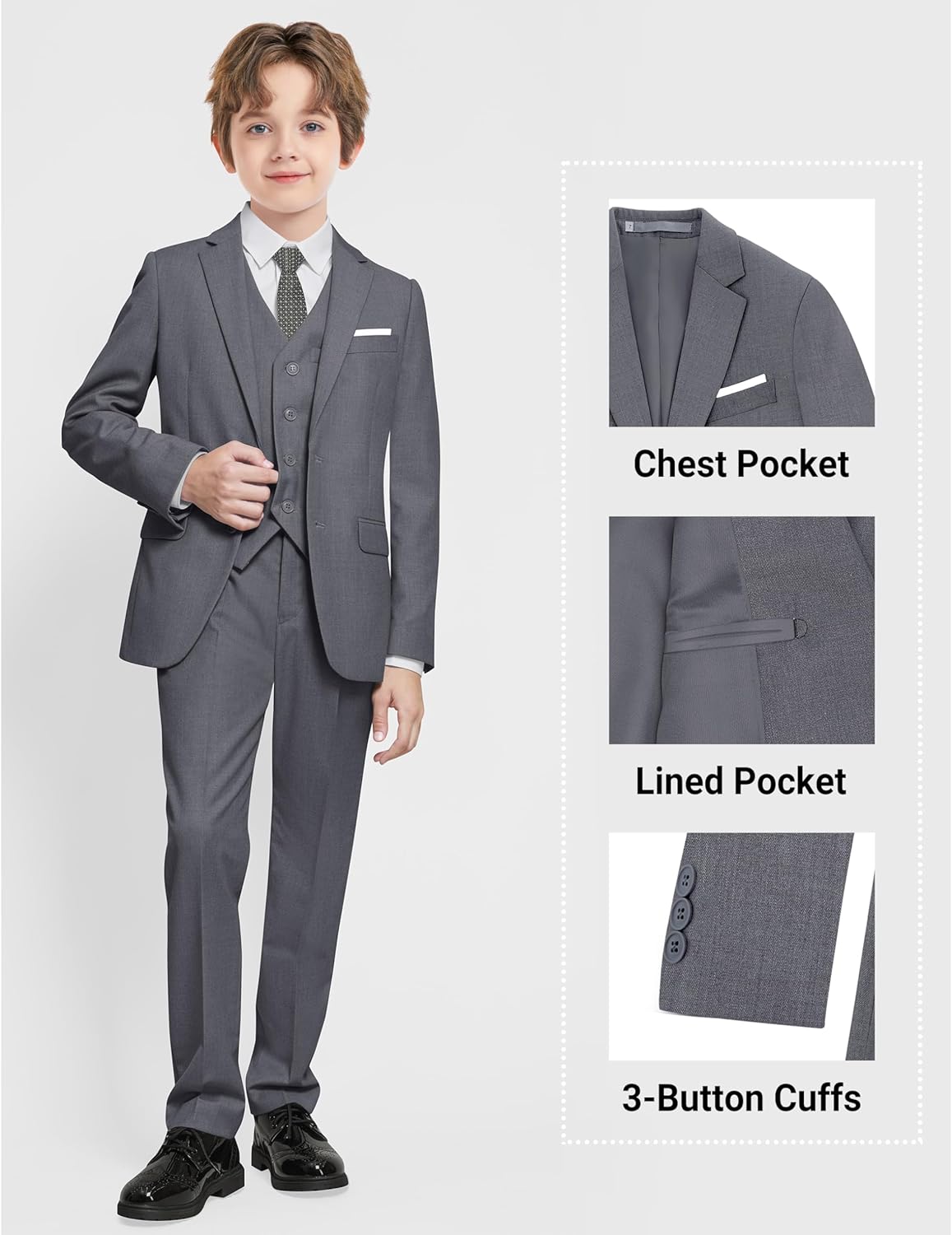 Boys Formal Suits Set, from Toddlers to Teen, Adjustable Waist, with Suspenders - Image 4