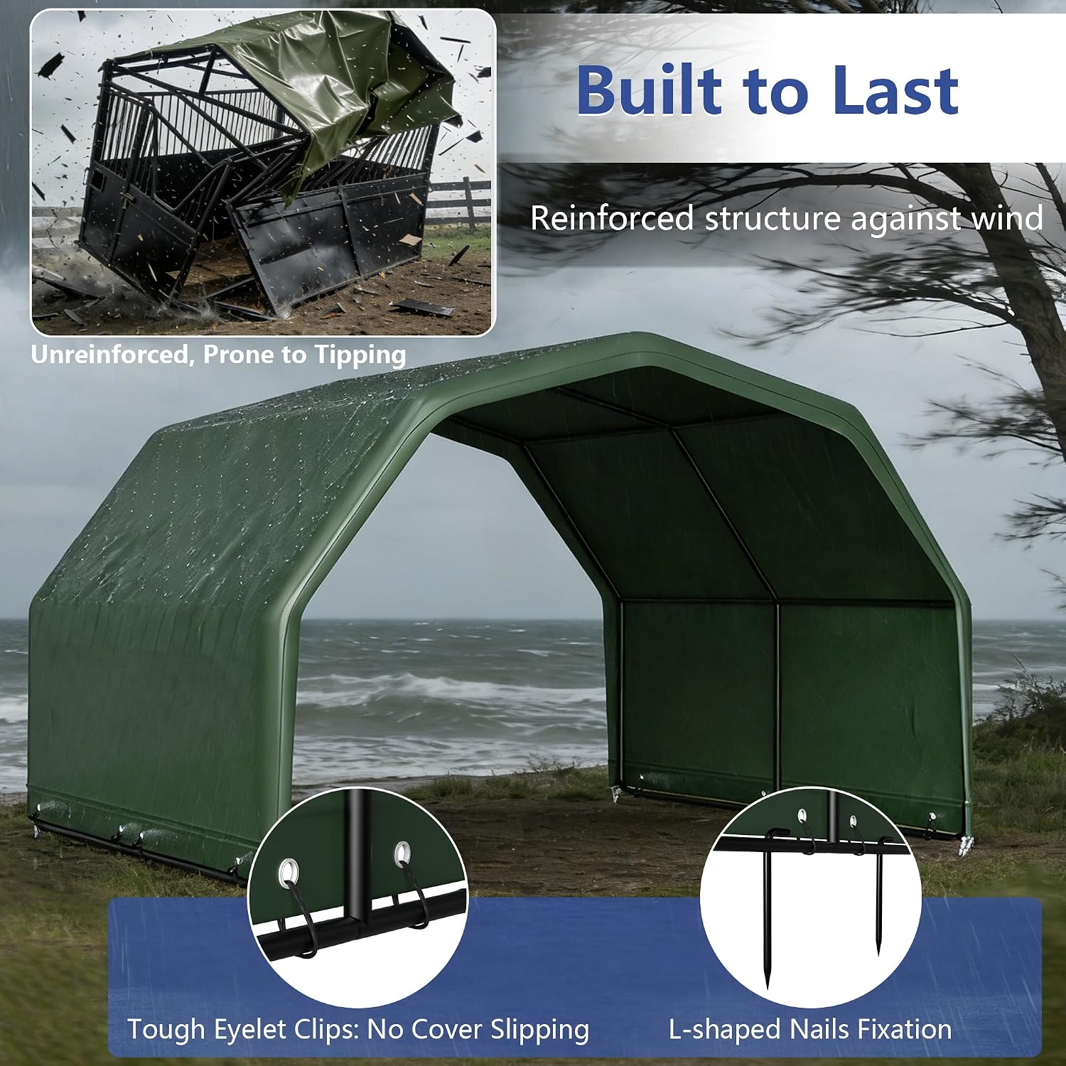 Portable Shed,Multi-Use Waterproof & UV Treated Cover with Heavy-Duty Steel Frame,Quick Assembly for Horse Shelter,Livestock and Goat Shelter