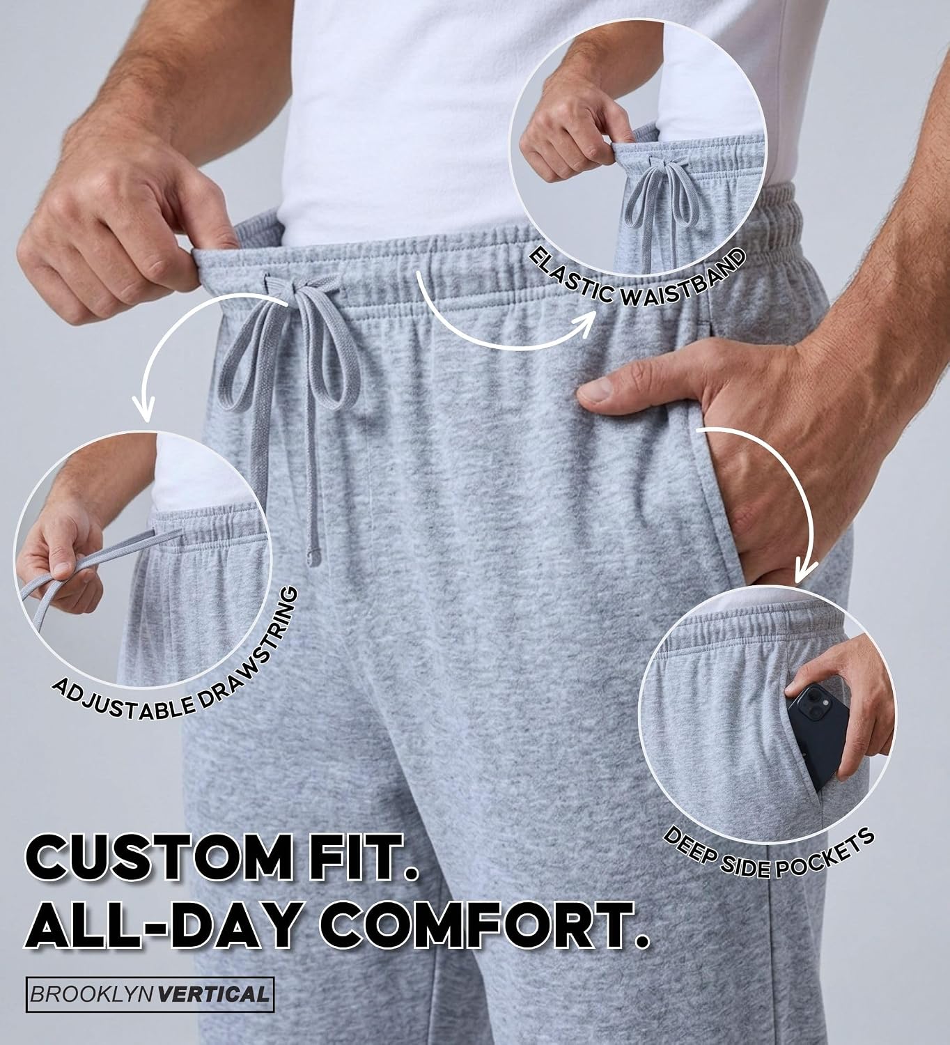 BROOKLYN VERTICAL 3-Pack Mens Sleep & Loungewear Pant|Soft Comfortable Cotton|Drawstring Pull|Pockets|Many Colors|Small-3XL