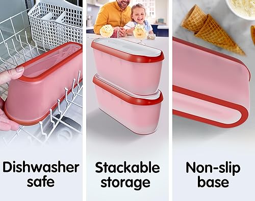 Miniatura 5 de SUMO Recipientes de helado para helado casero - 2 recipientes de helado - 1.5 cuartos de galón cada uno - rojo