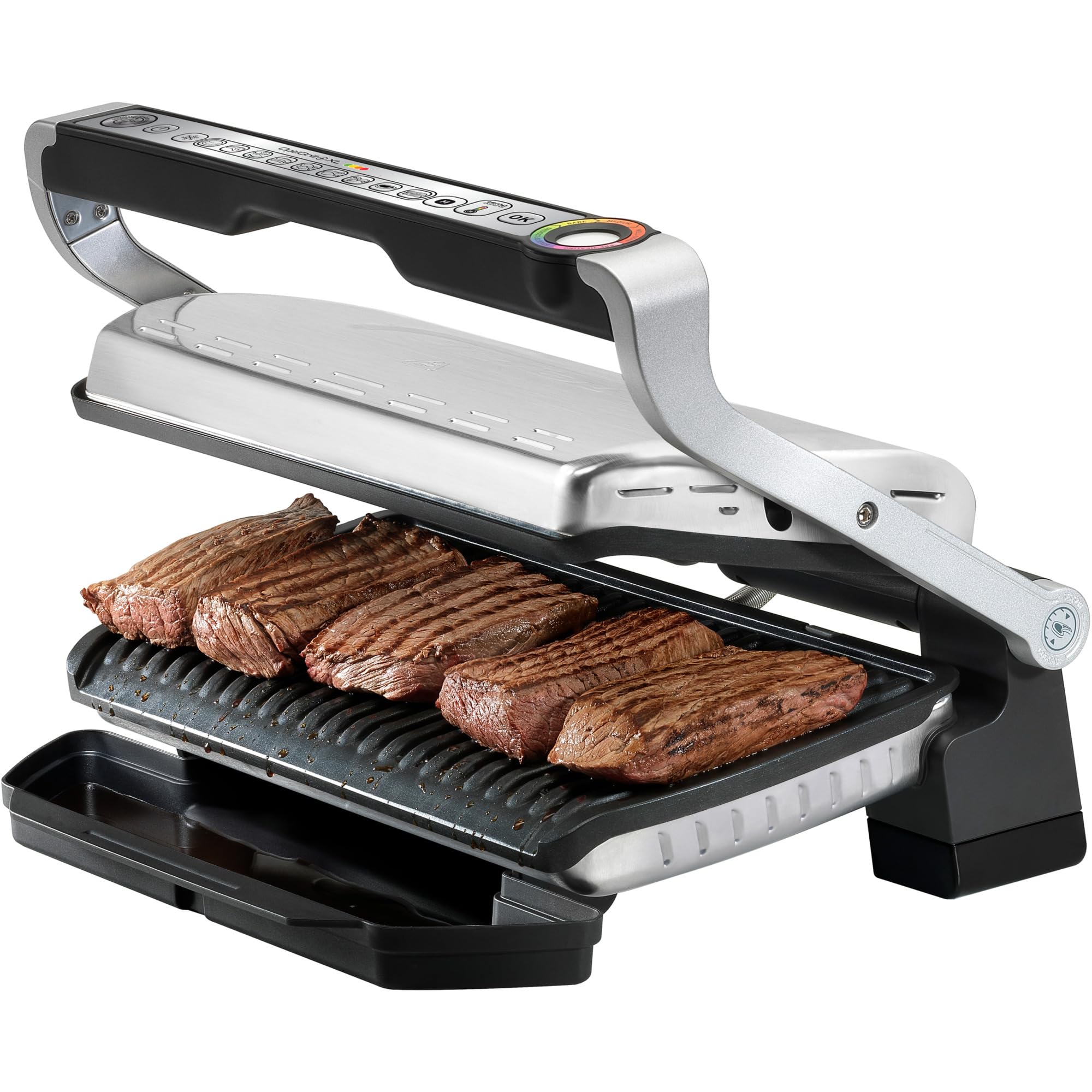 Tefal OptiGrill+ XL | Barbacoa de contacto con ajuste automático de temperatura | 9 programas automáticos | superficie de parrilla XL | Incluye bandeja para hornear | GC724D12
