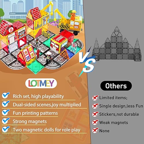 Vista 12 de Juego de 132 azulejos magnéticos con 2 autos de lujo, bloques de construcción magnéticos 3D, juguetes STEM magnéticos preescolares, juguetes