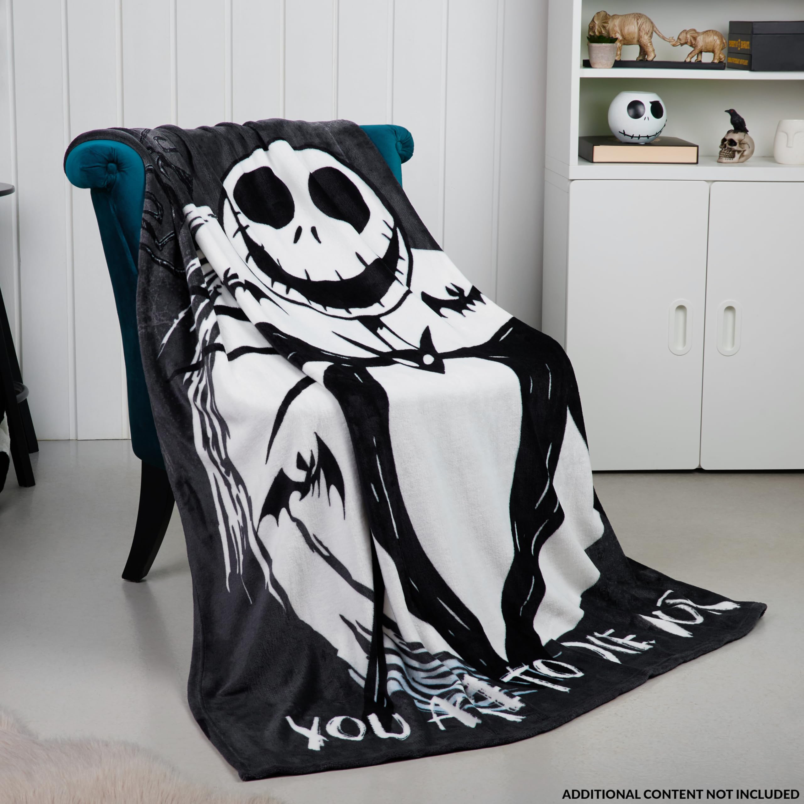 Disney Koszmar przed Bożym Narodzeniem, koc polarowy, 150 x 130 cm, miękka narzuta na łóżko, sofę, kanapę, flanelowa, dekoracja pokoju, przytulne, ciepłe, świąteczne prezenty dla dzieci (czarny/biały)