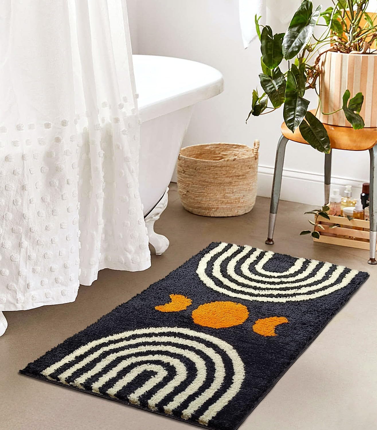 Boho Bathroom Rugs Cute Bohemian Bath Rug Non-Slip Microfiber Abstract Bath Mat for Bedroom Small Carpet Home Decor Soft Funny Black Washable Rugs for Kitchen Entryway/Washbainy/Shower 20x32 inch