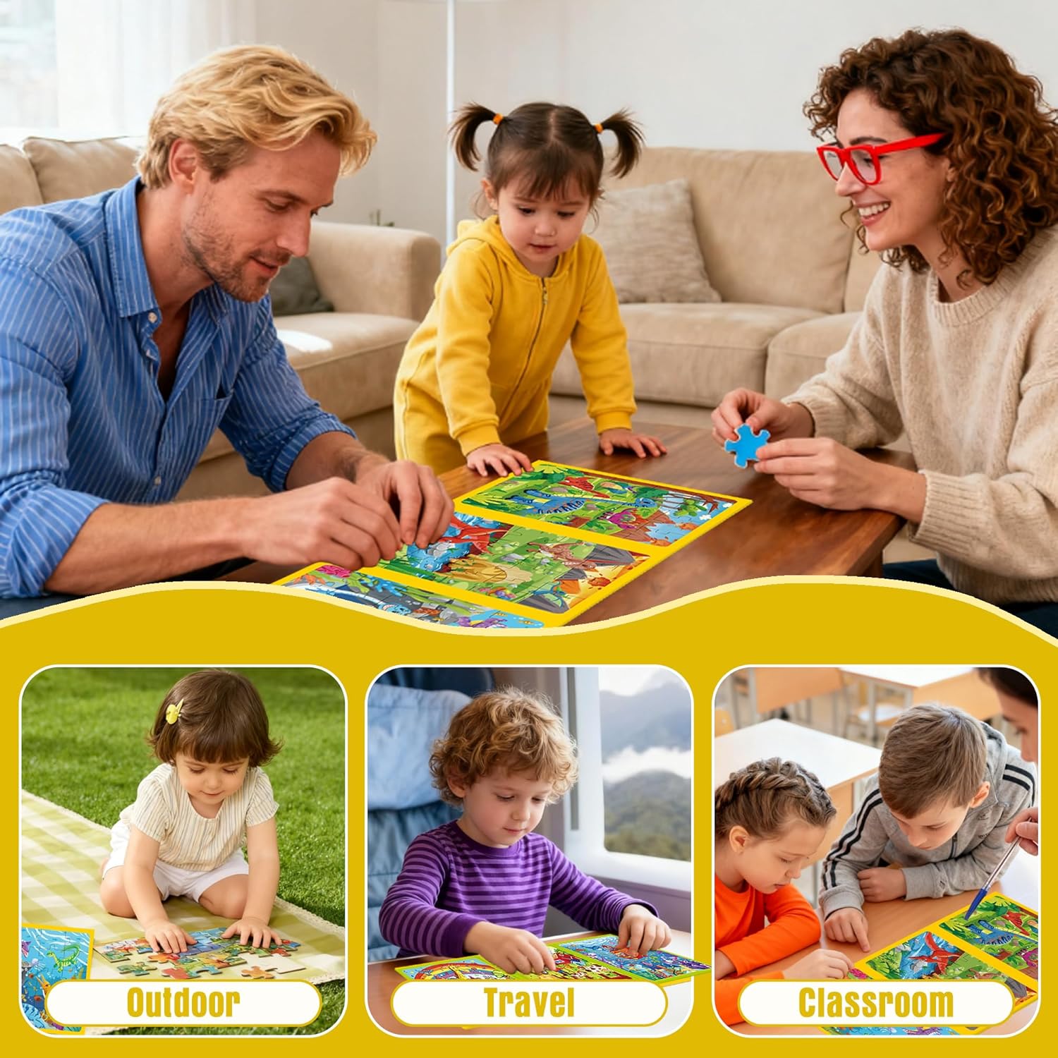 Magnetic Dinosaur Puzzle for Kids Ages 3-5, 20 Piece Travel Puzzle for Toddlers 3-6, Car Airplane Road Trip Activity, Magnetic Activity Toy