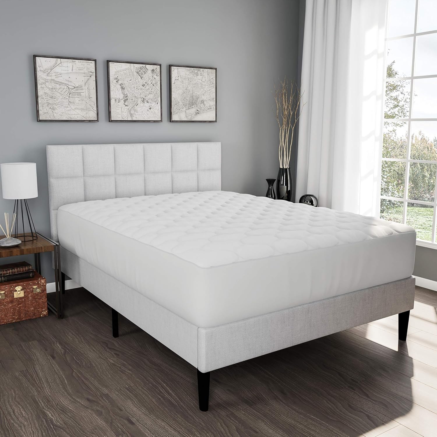 Padded Mattress Cover-100% Cotton Twin XL Overstuffed Quilted Skirted Bed Protector Topper - Fitted No Slip Corners by Lavish Home