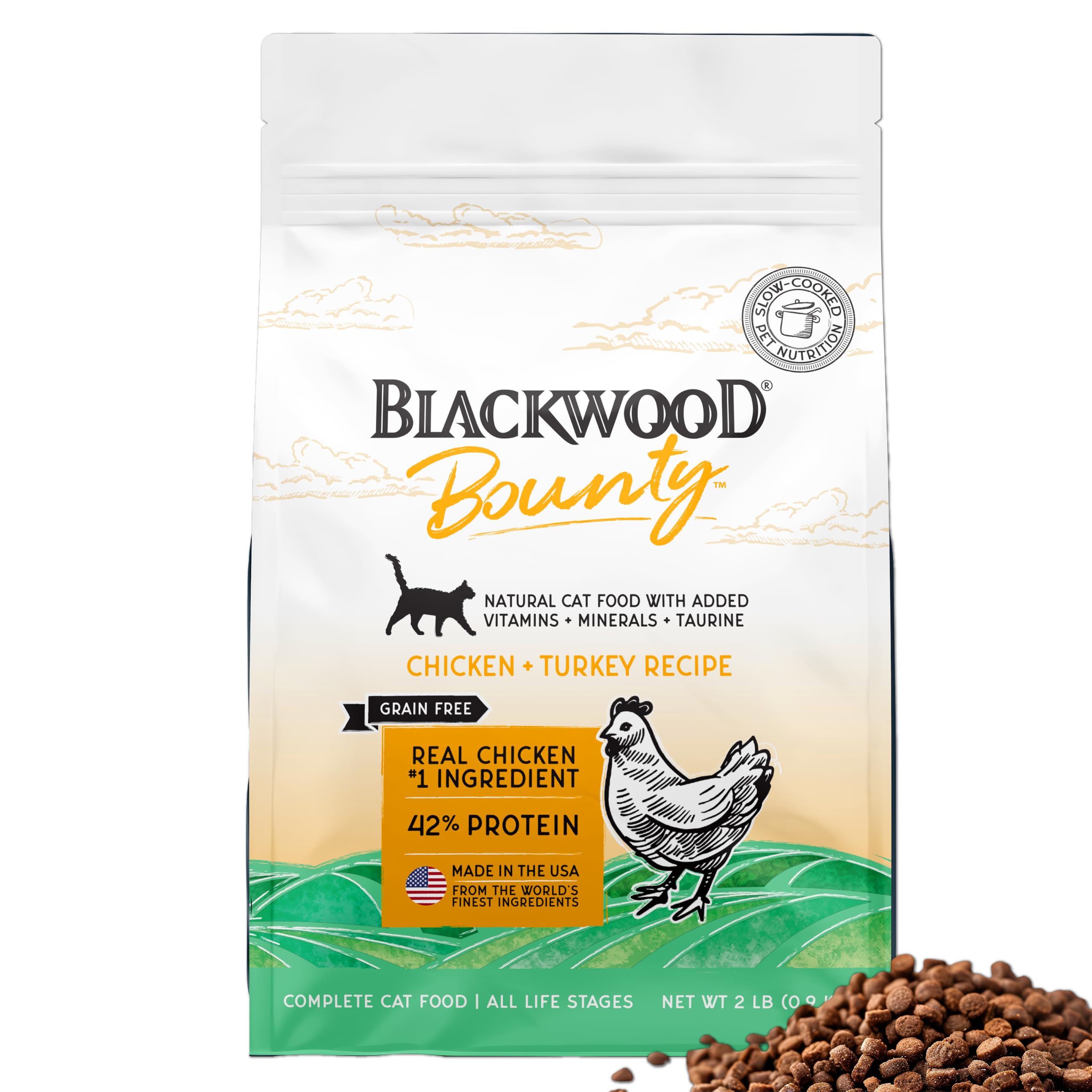 Blackwood Bounty Dry Cat Food, Chicken & Turkey Recipe for All Life Stages, 2 Pound Bag, High Protein, Grain Free