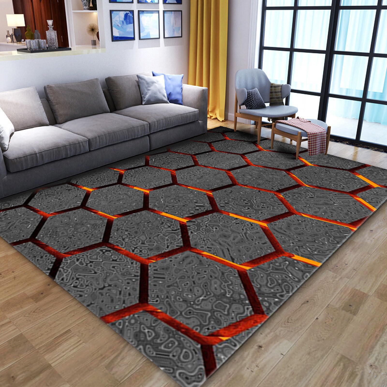 Tapis d'entrée géométrique gris 150x200 cm pour salon et couloir