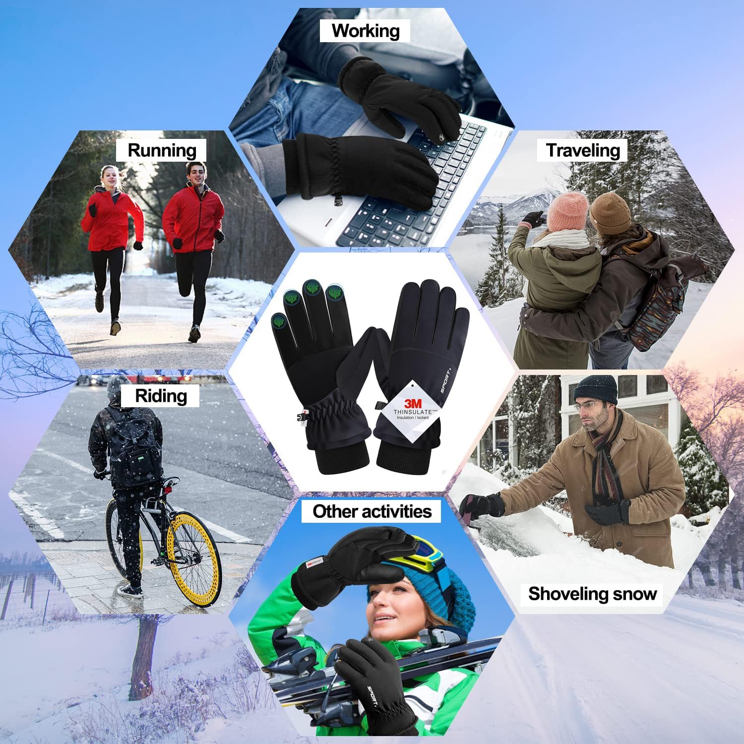 Winter Gloves for Men and Women, Thermal Touchscreen Warm Gloves with Windproof & Grip, for Running Cycling Skiing Hiking Driving Outdoor Sports - Image 6