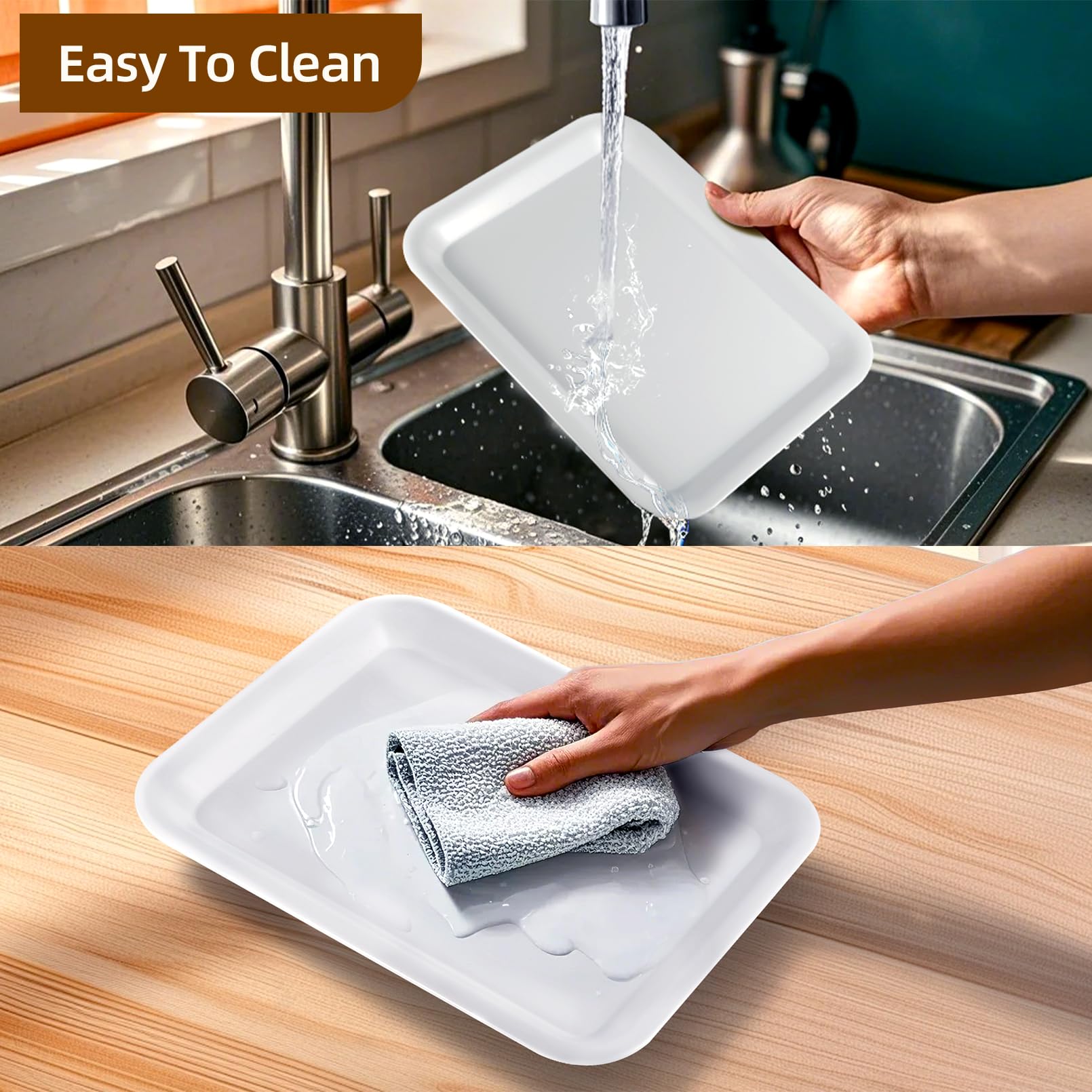 Lot de 6 plateaux de service en plastique réutilisables - 33 x 25 cm - Pour buffets, fêtes, desserts, collations et pique-niques