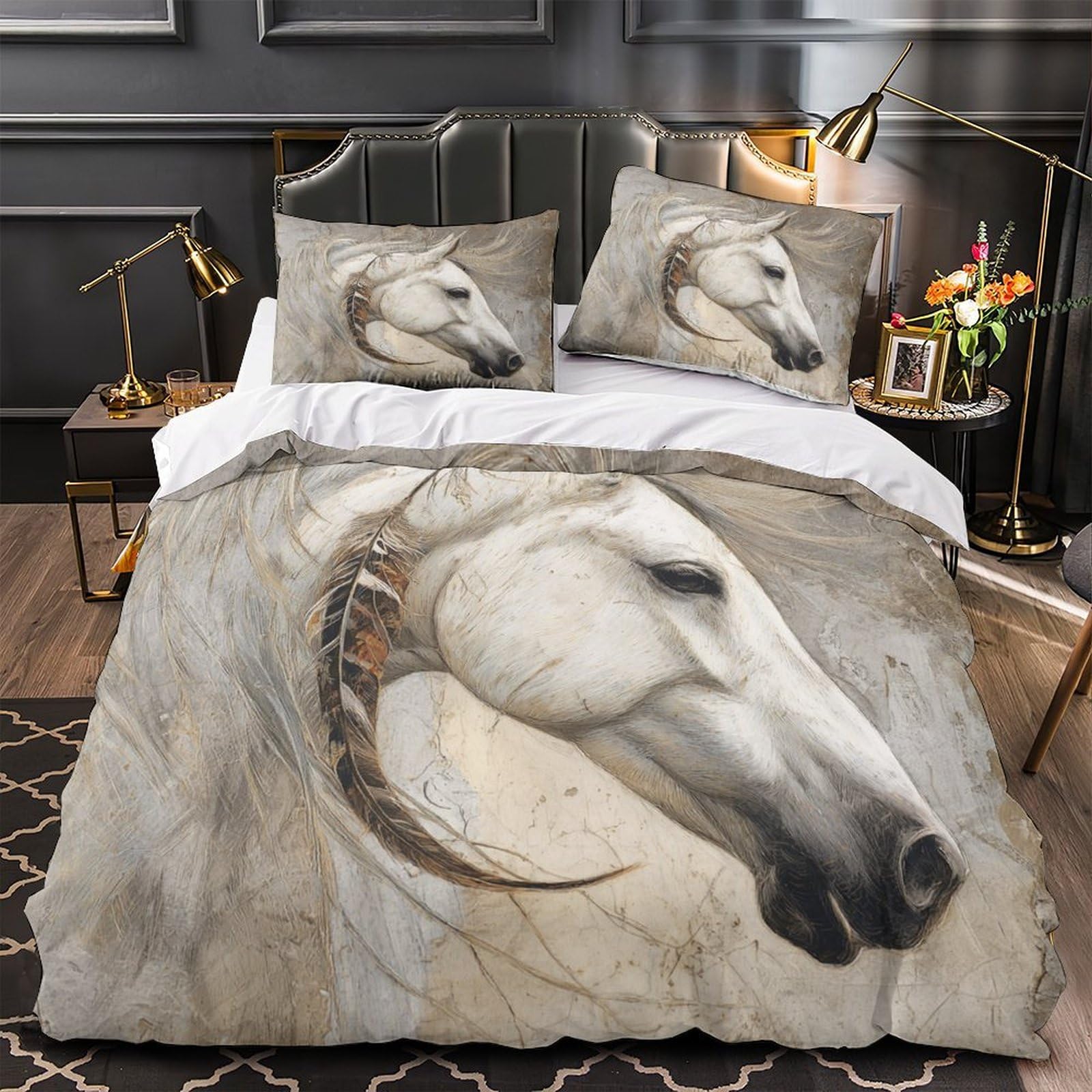 Housse de couette cheval blanc 140x200 en microfibre douce